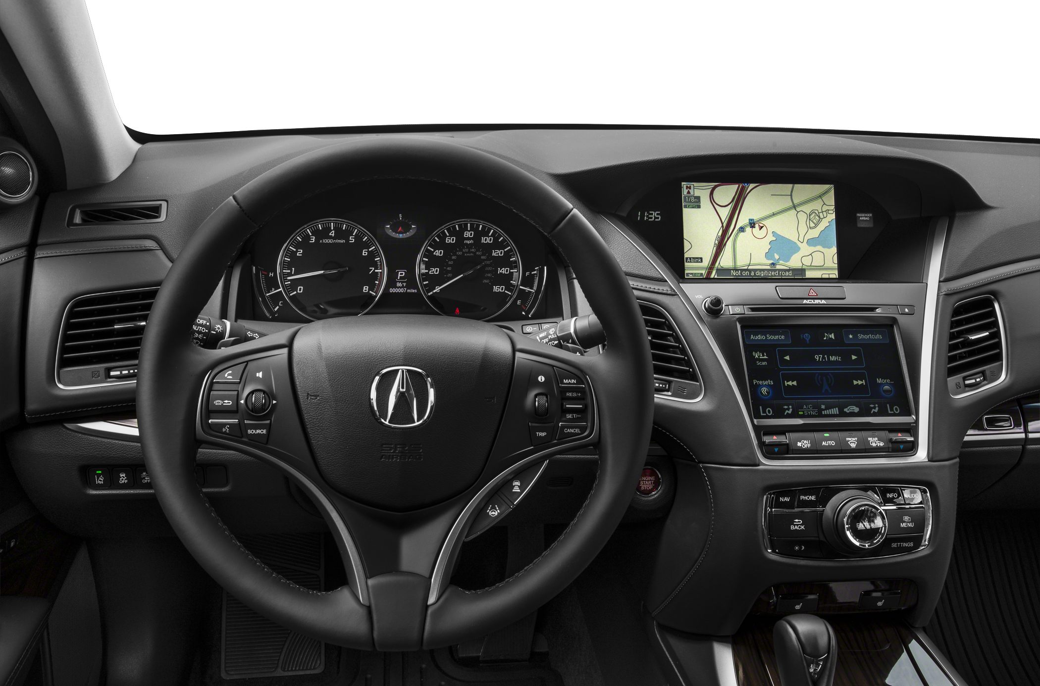 Digital dashboard, dual infotainment screens, steering wheel controls