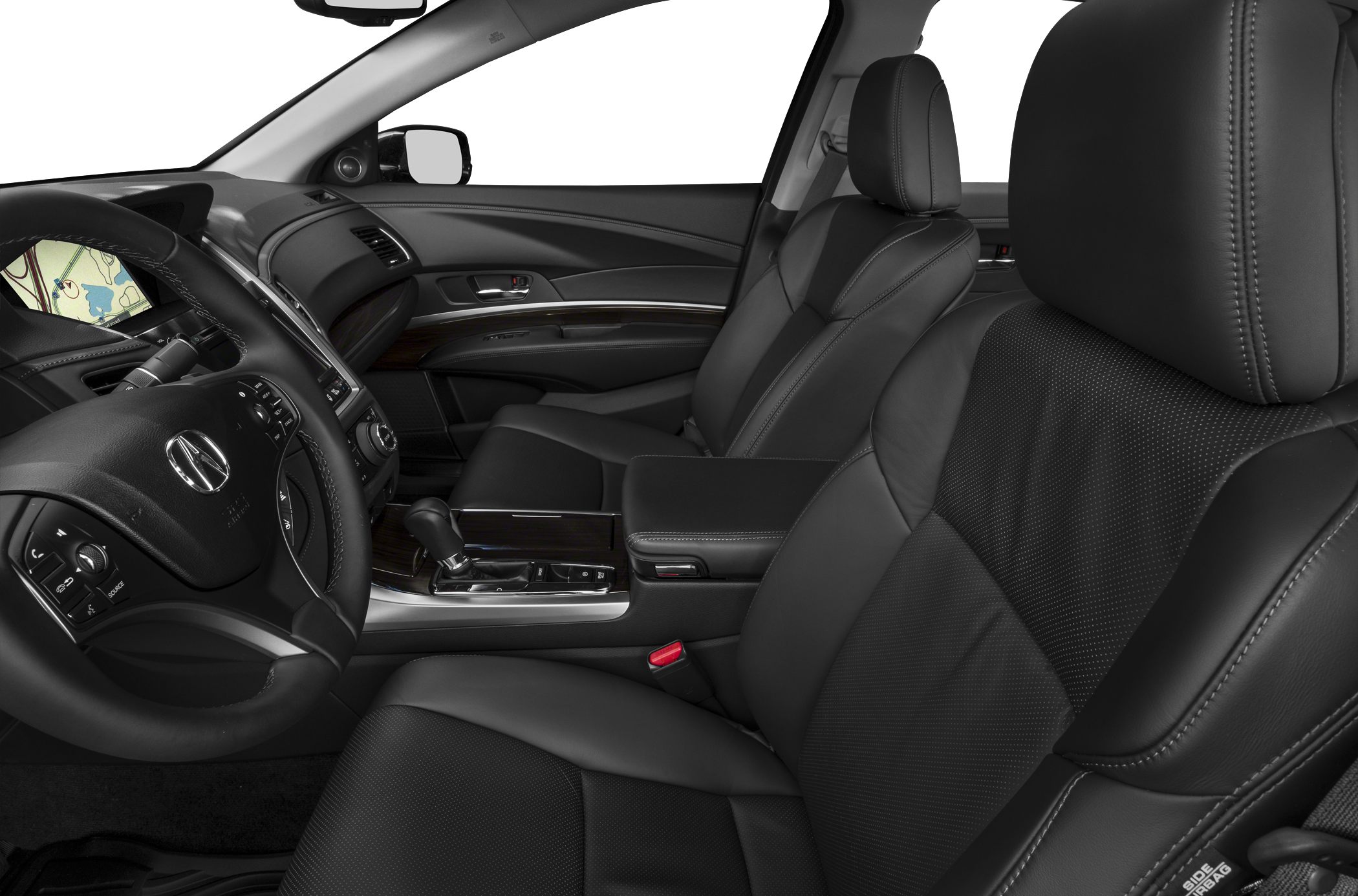Leather seats, modern dashboard, navigation screen, steering wheel controls