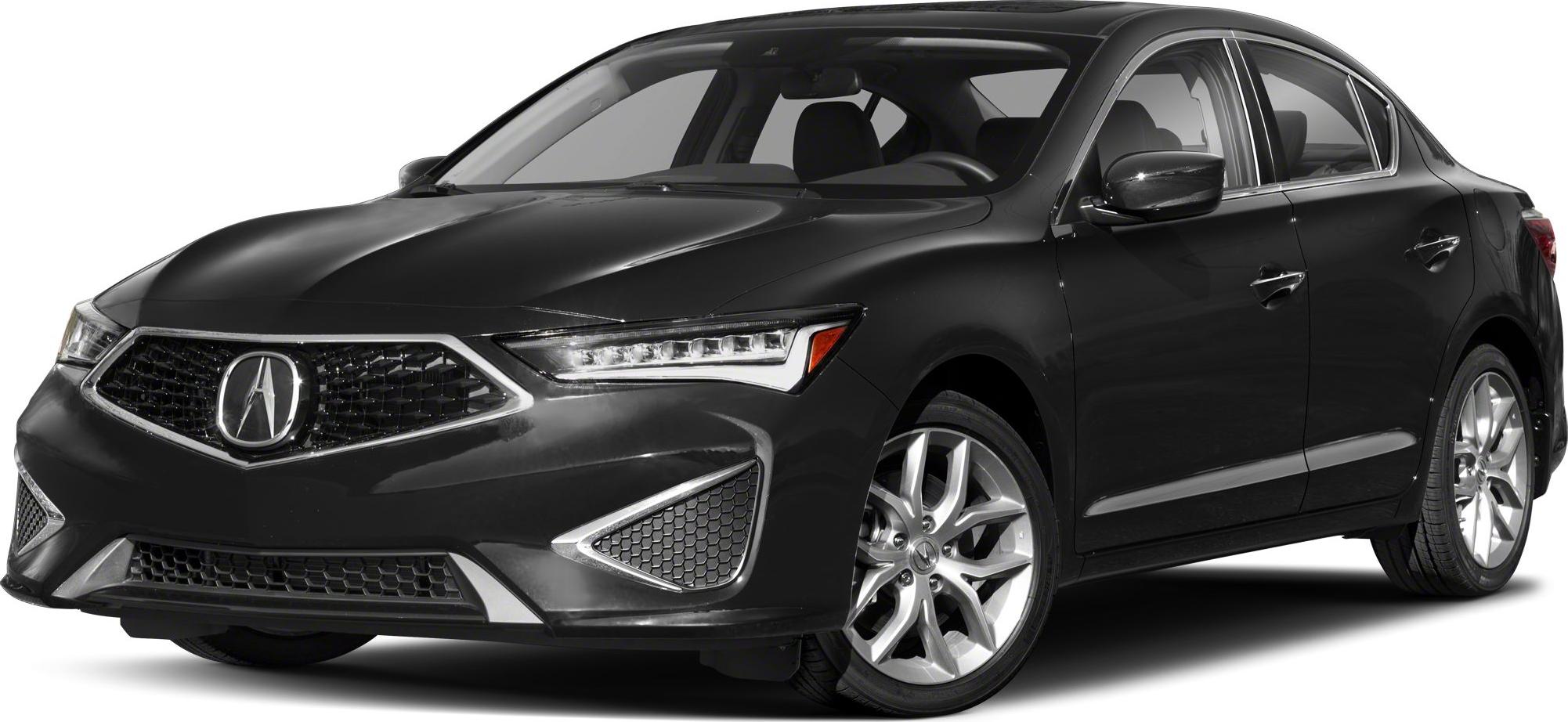 Front grille and LED headlights of a sleek black sedan