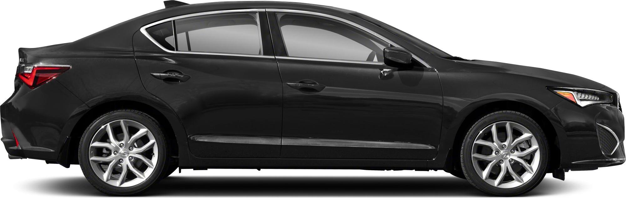 Black four-door sedan with alloy wheels and angular headlights