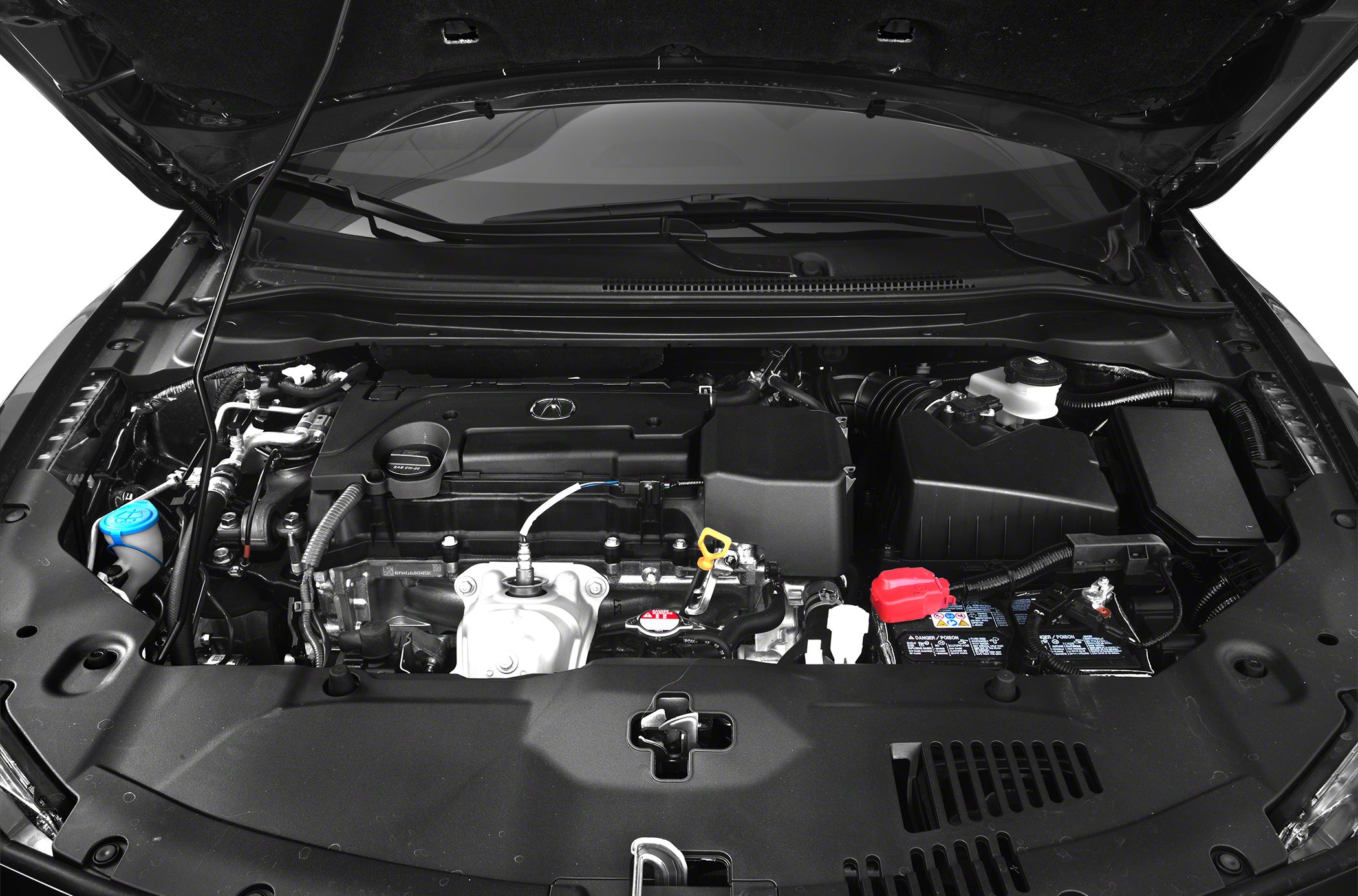 Clean engine bay with organized components and Acura emblem