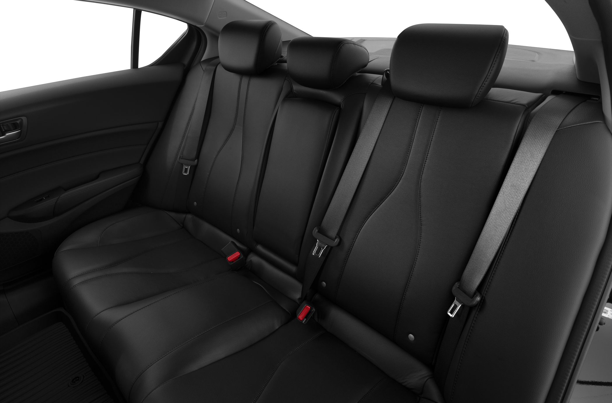 Black leather rear seats with three headrests and seat belts