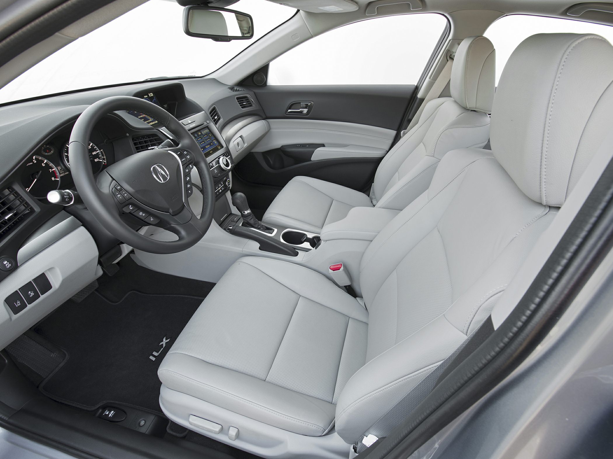Modern car interior with leather seats and advanced dashboard