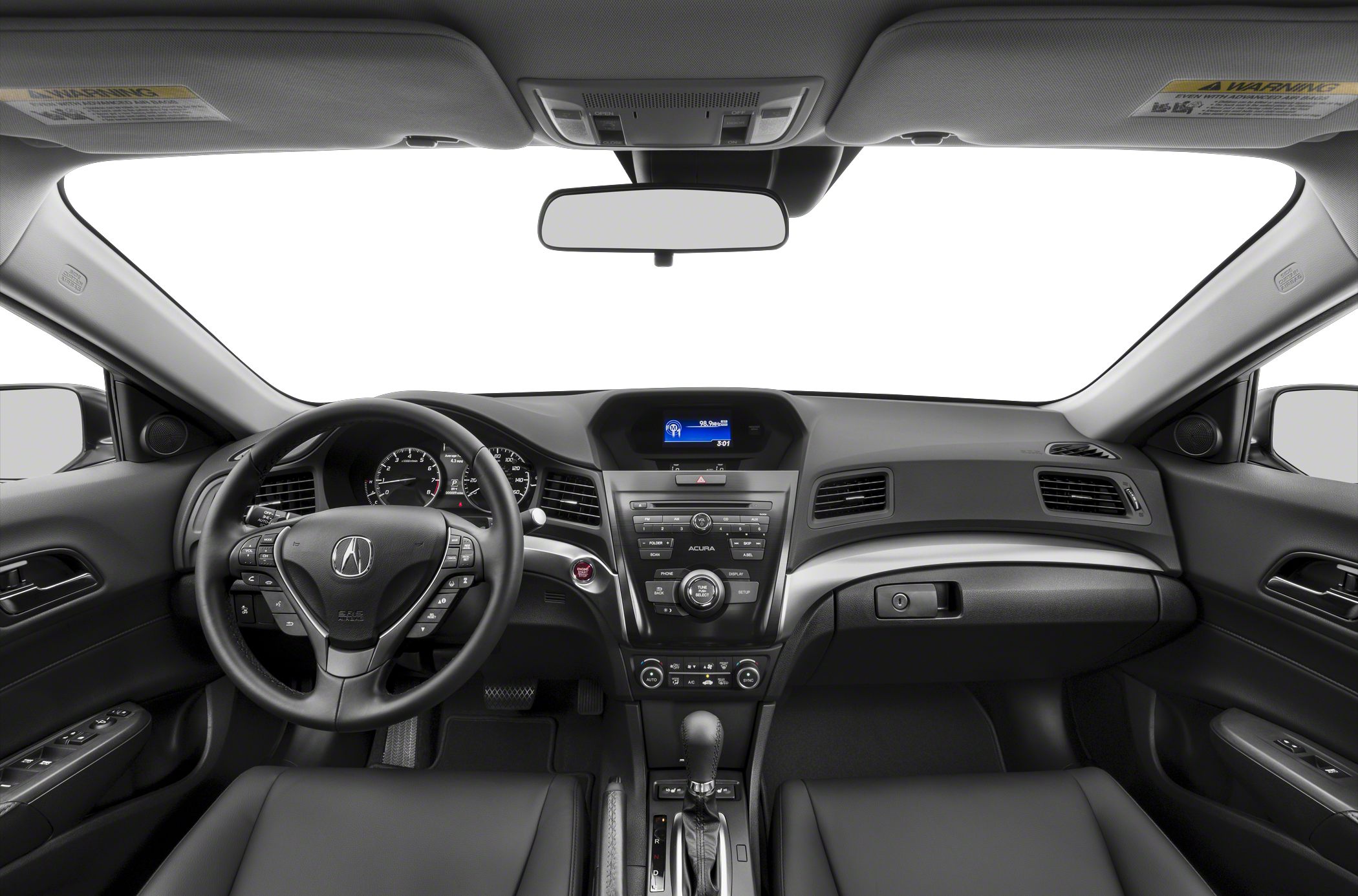 Dashboard and steering wheel with control buttons and digital display