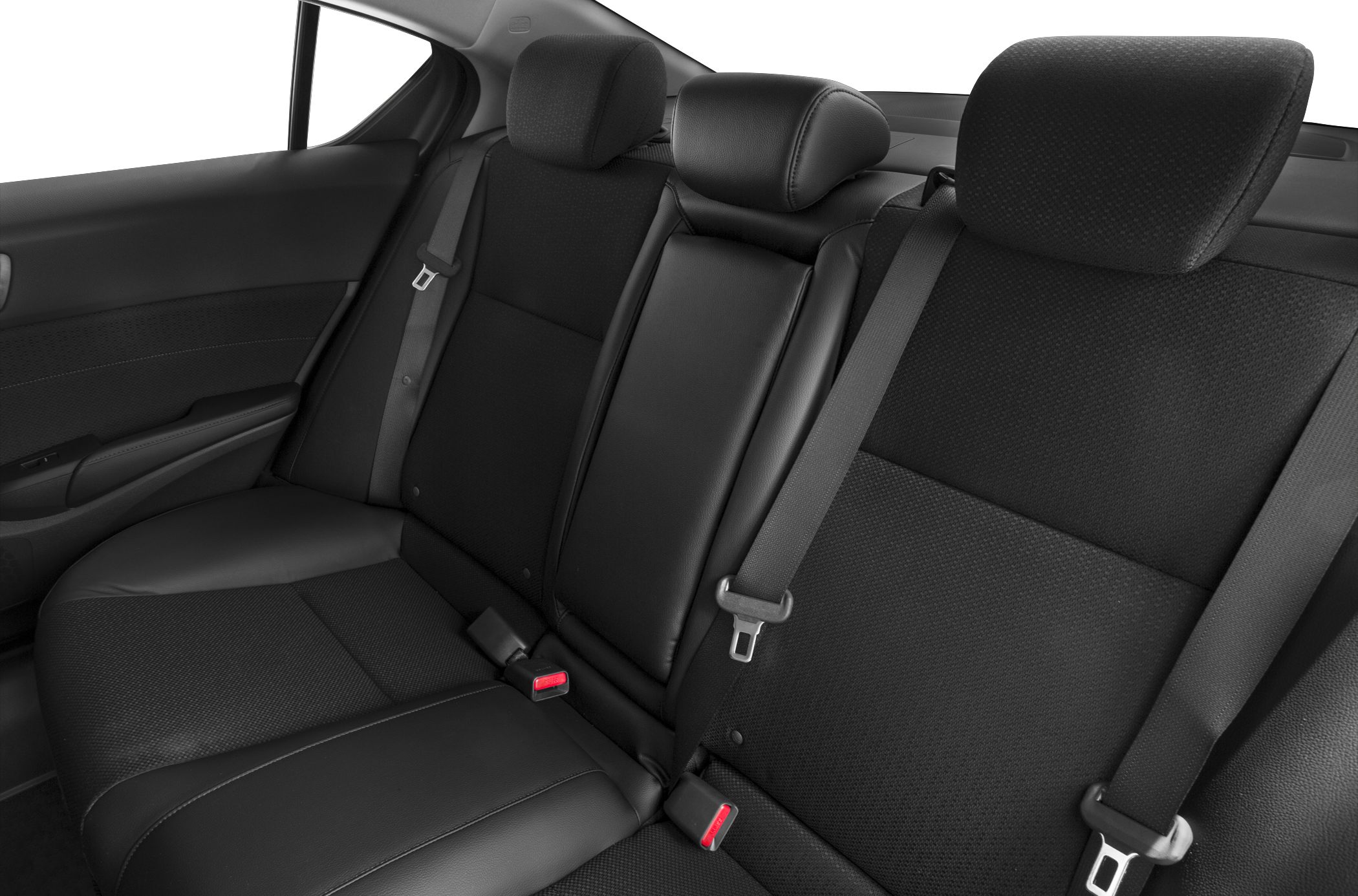 Black rear car seat upholstery with headrests and seat belts