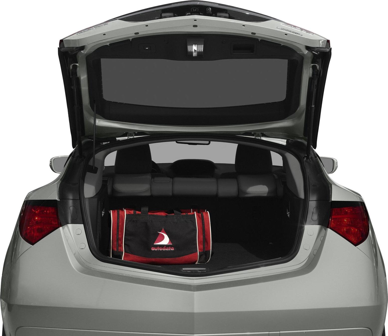 Open rear hatch and spacious trunk area with interior seats visible