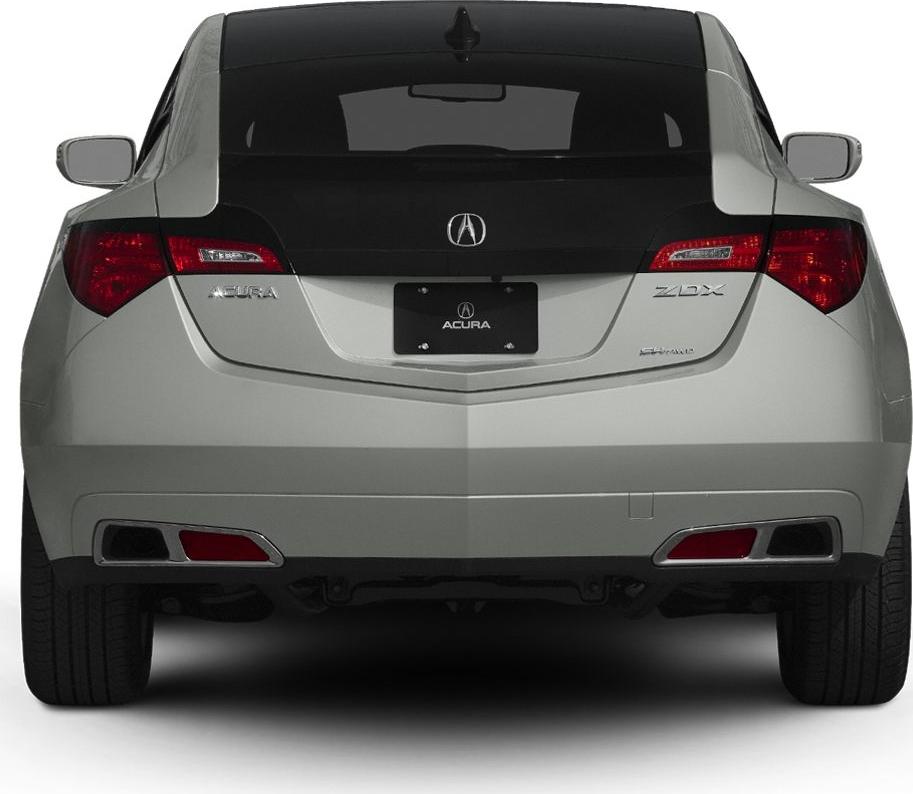 Distinct dual exhausts and angular tail lights on rear view