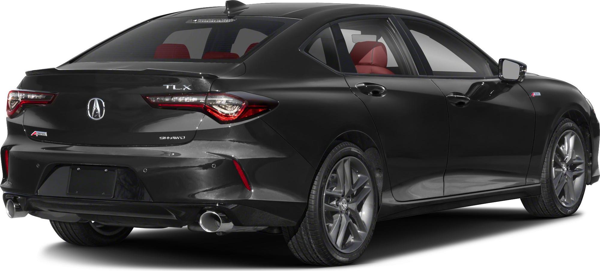 Rear view with dual exhausts, tail lights, and sporty spoiler