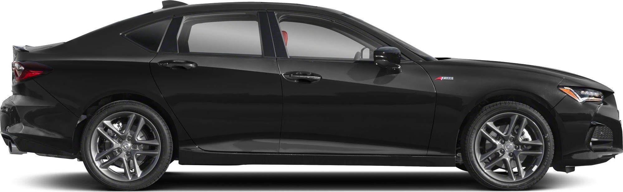 Black sedan side profile with alloy wheels and LED headlights