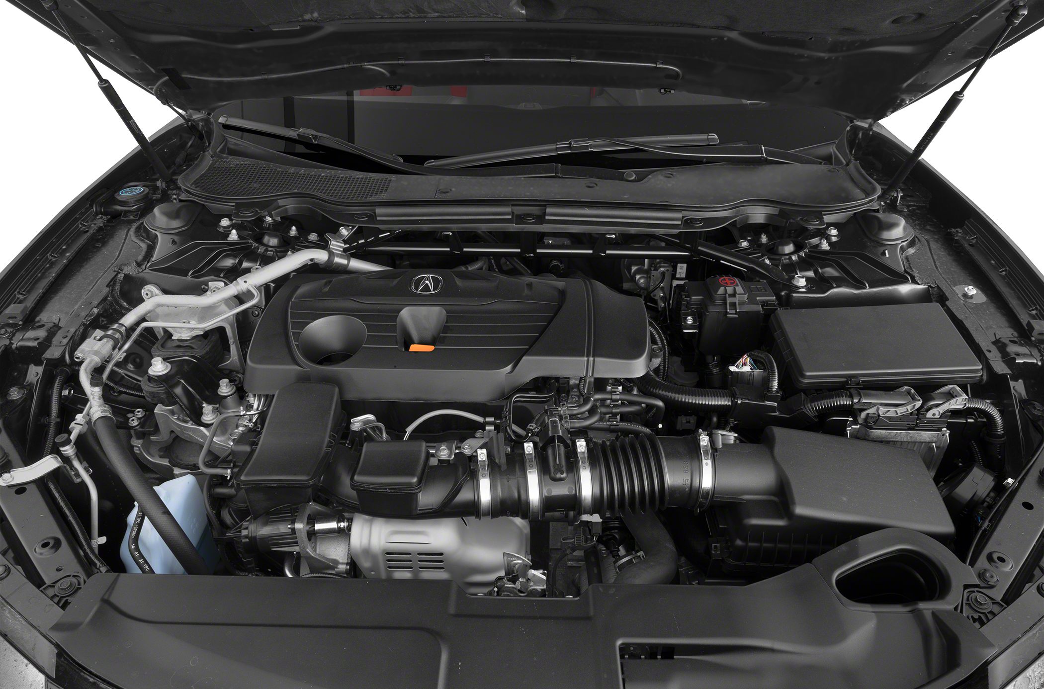 Engine bay with modern layout and Acura logo on engine cover