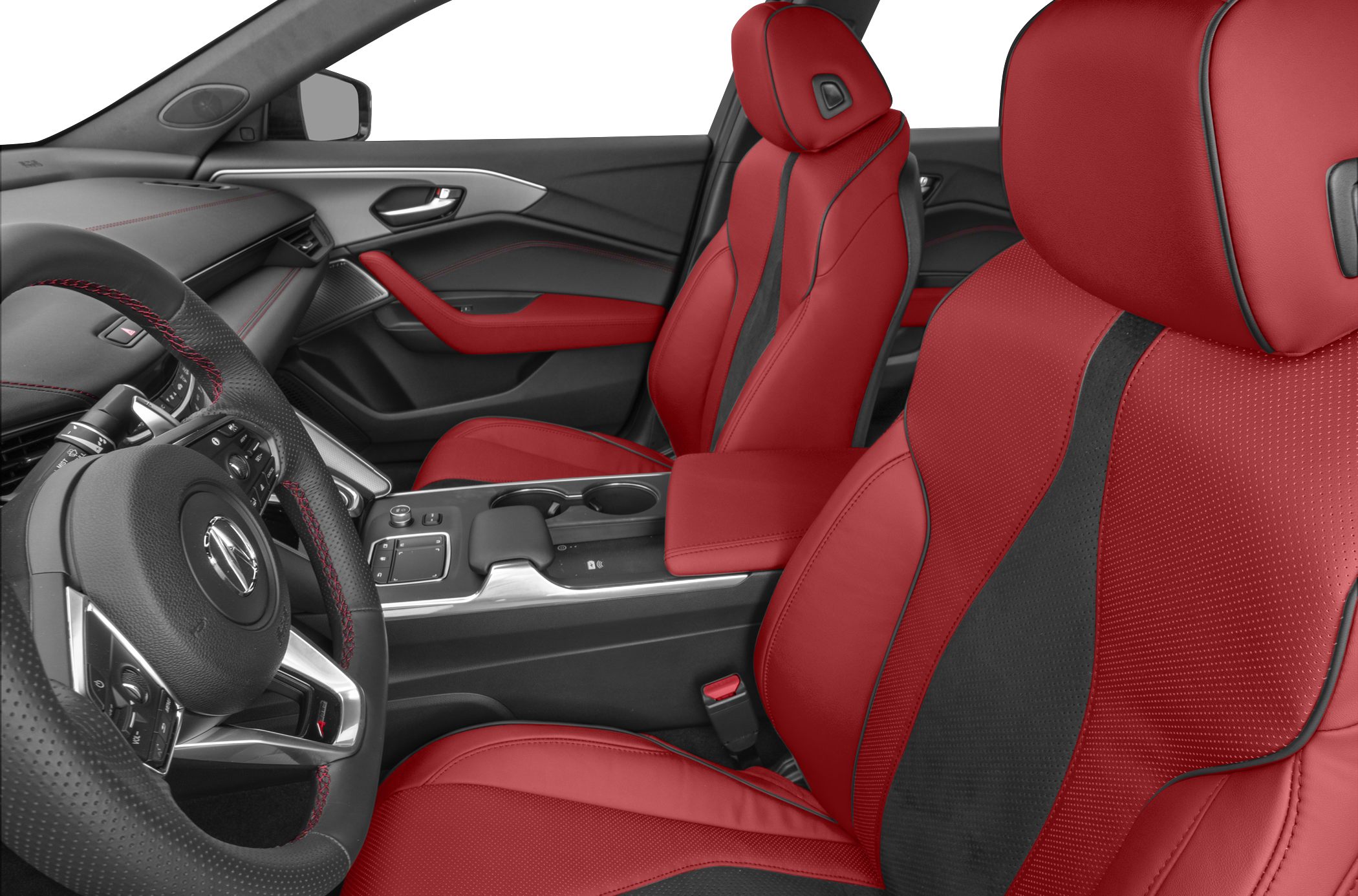 Red leather sport seats with advanced dashboard and center console