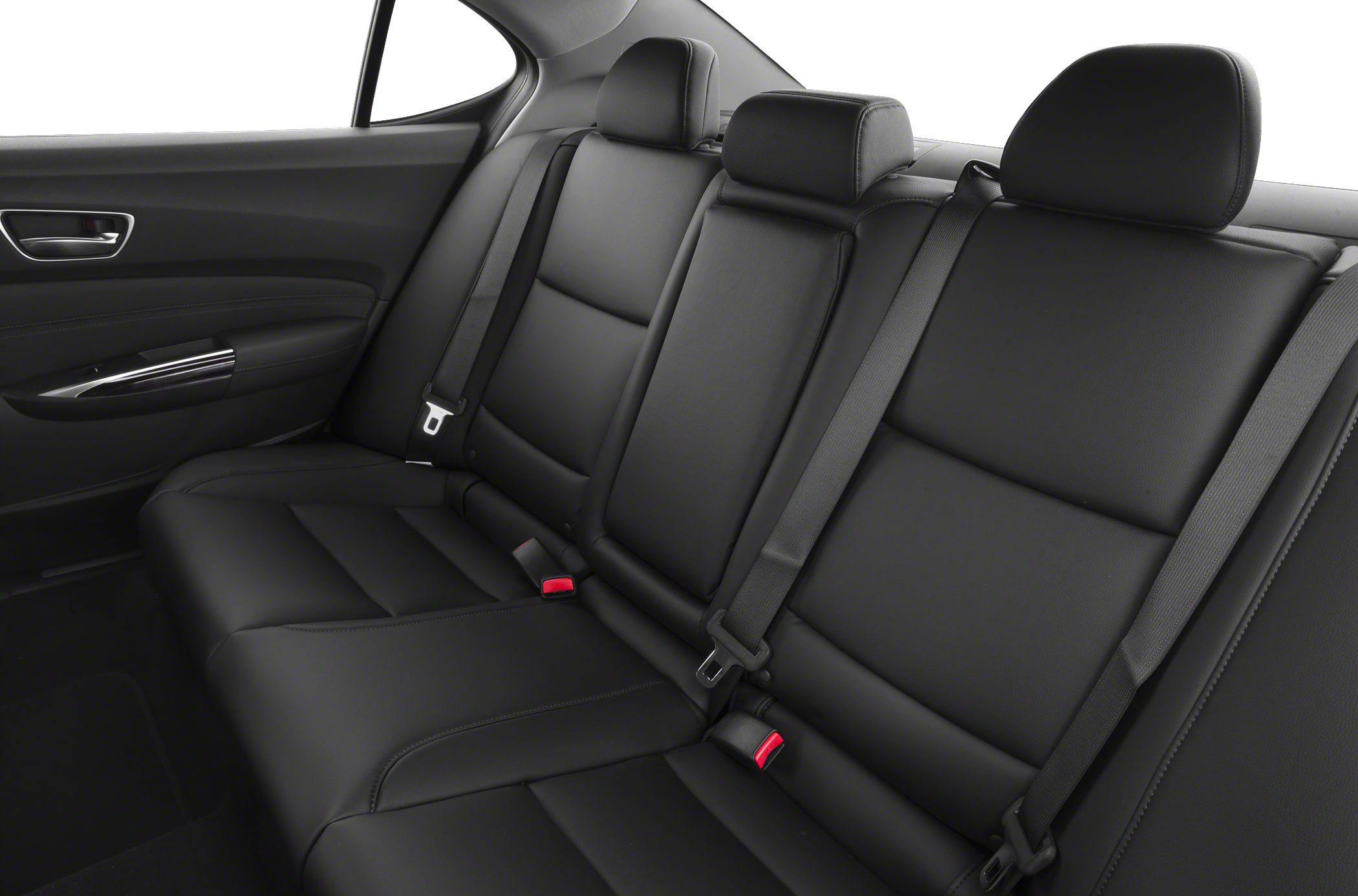 Black leather rear seat with seat belts and headrests