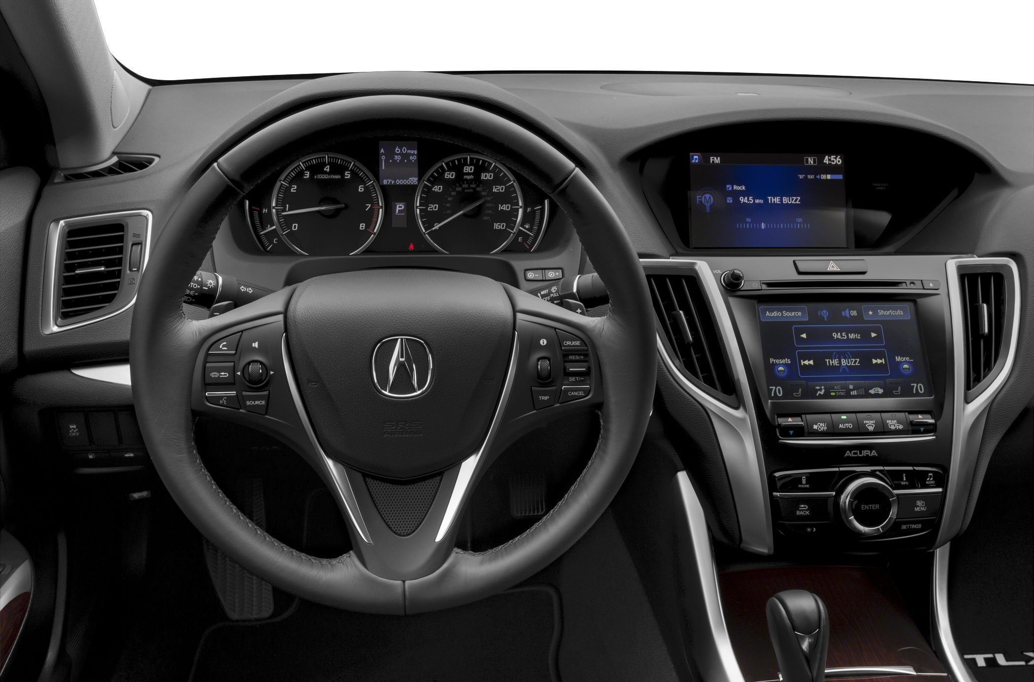 Steering wheel and dual screen infotainment dashboard