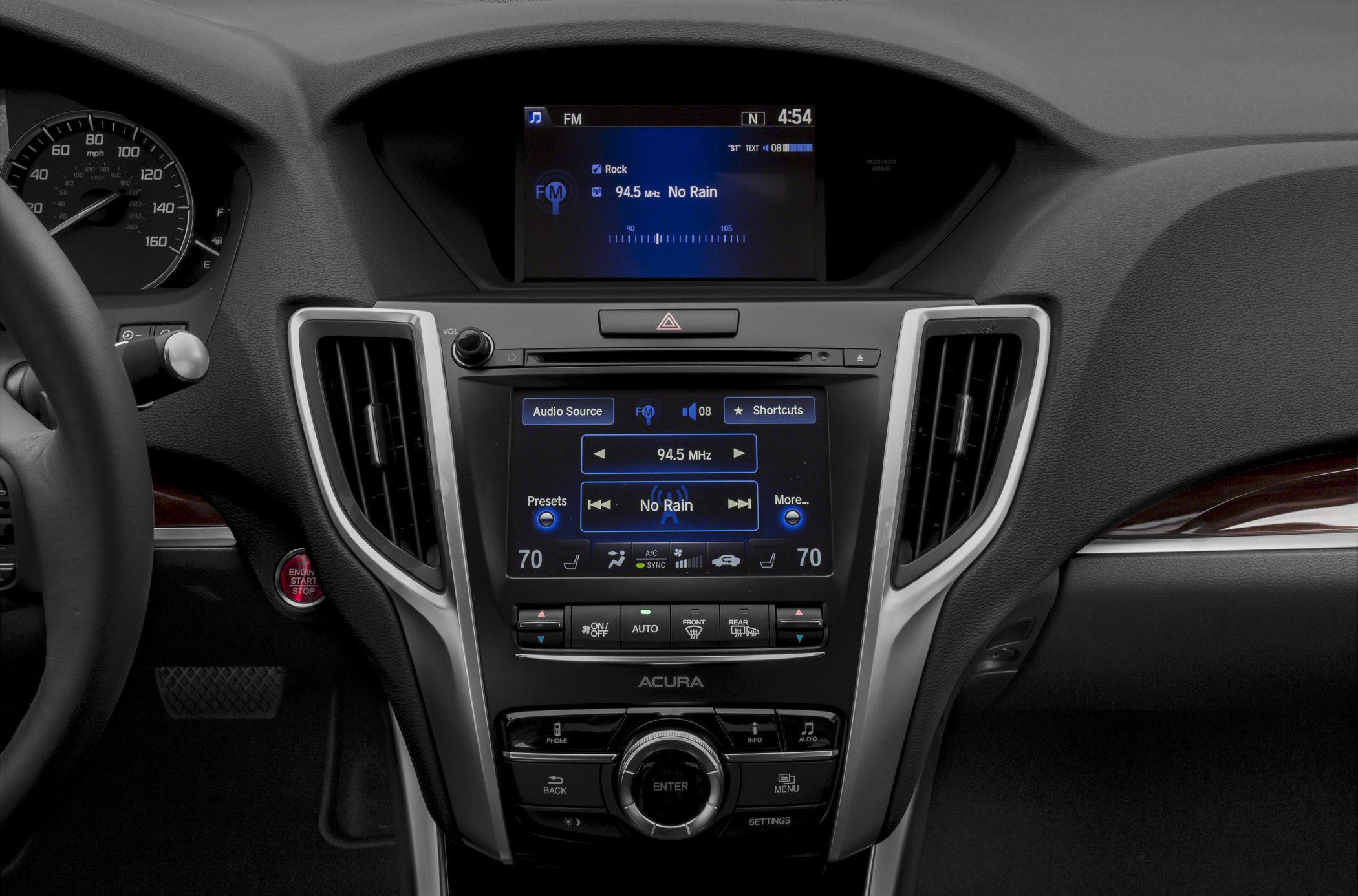Dual screen infotainment system with climate controls and dashboard view