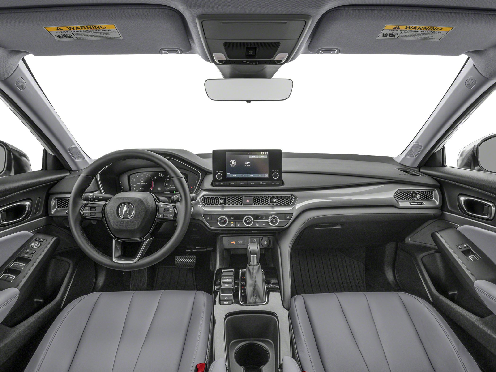 Interior dashboard and steering wheel with infotainment display