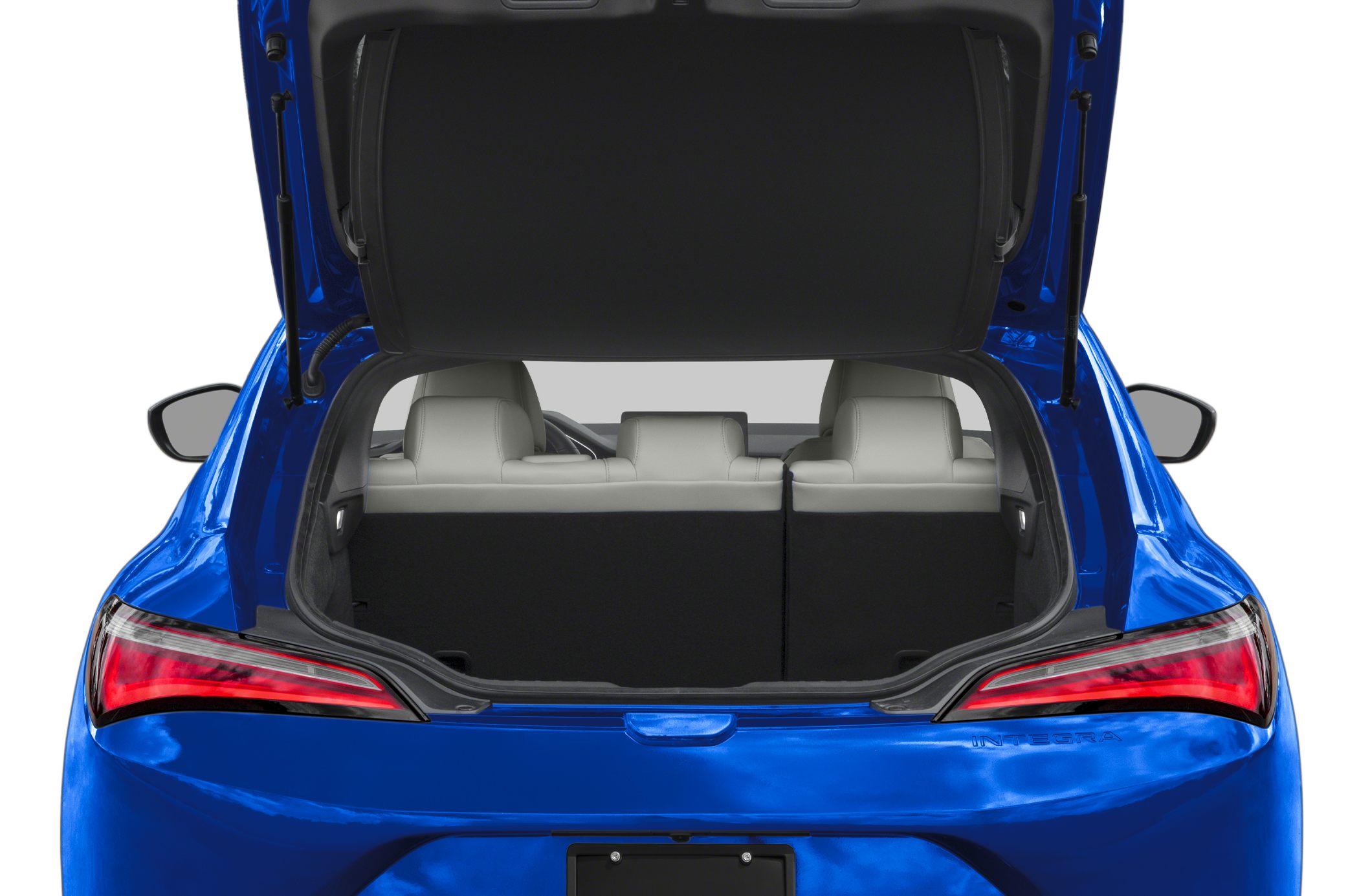 Open rear hatch with visible cargo space and rear seats