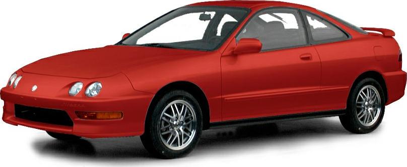 Red sporty two-door coupe with quad headlights and sleek design