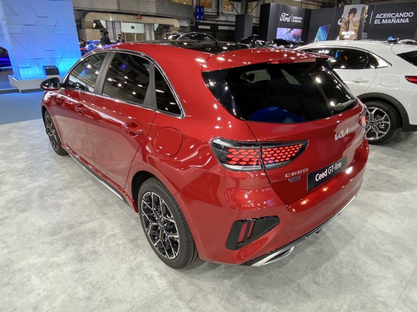 Red hatchback rear with unique taillights and sporty accents