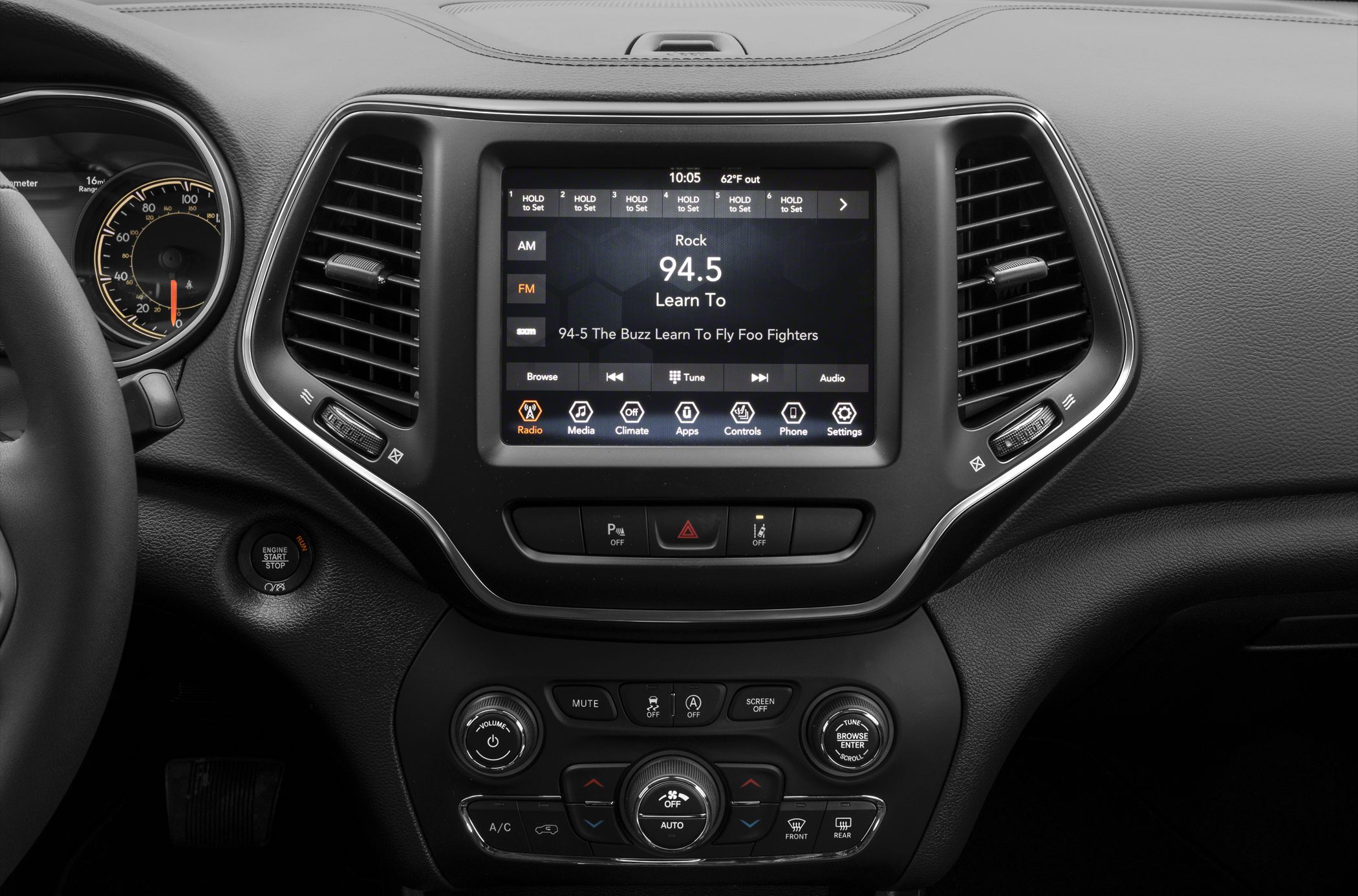 Digital touchscreen infotainment and dashboard controls with climate adjustment