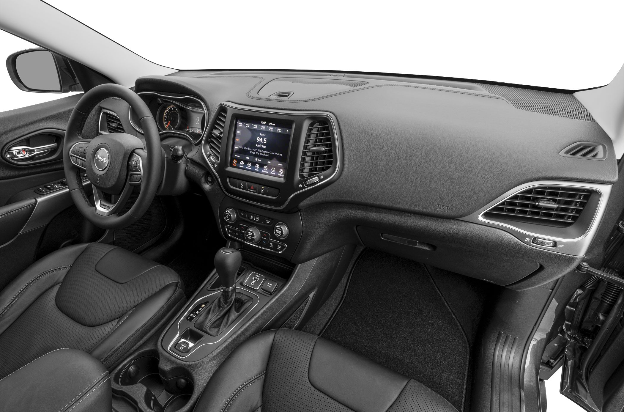 Dashboard, steering wheel, center console with infotainment system