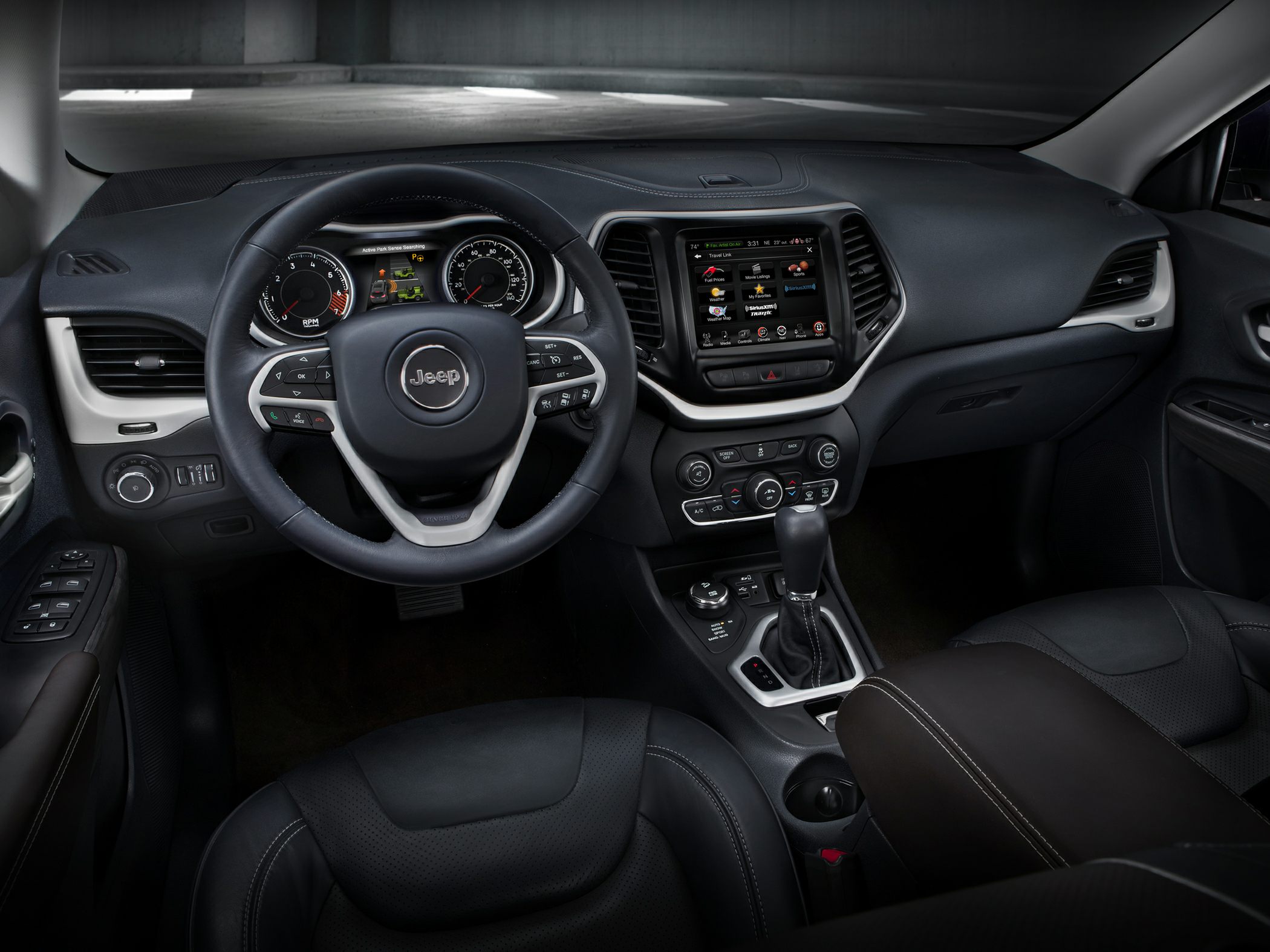 Dashboard with steering wheel and infotainment system