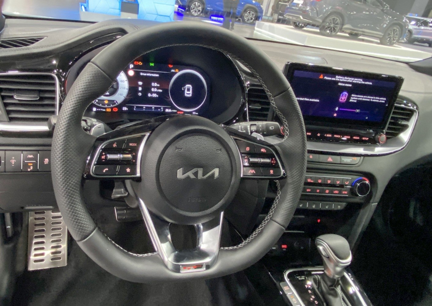 Digital instrument cluster and modern infotainment system with multifunction steering wheel