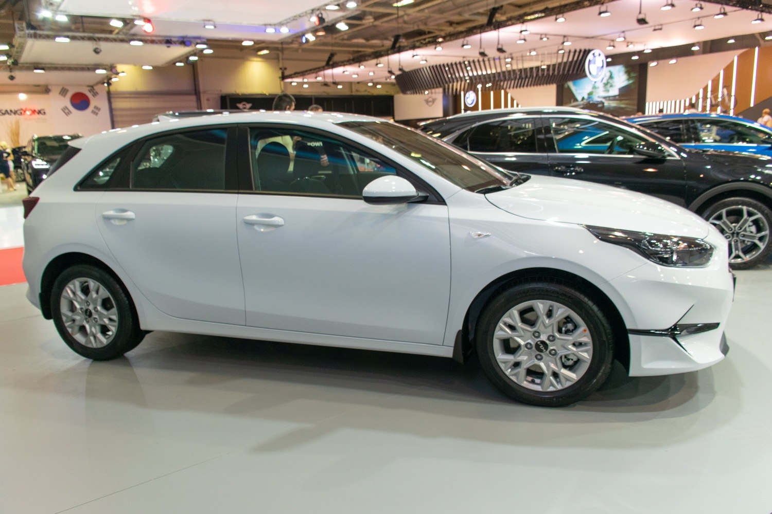 Side profile of a modern hatchback with alloy wheels
