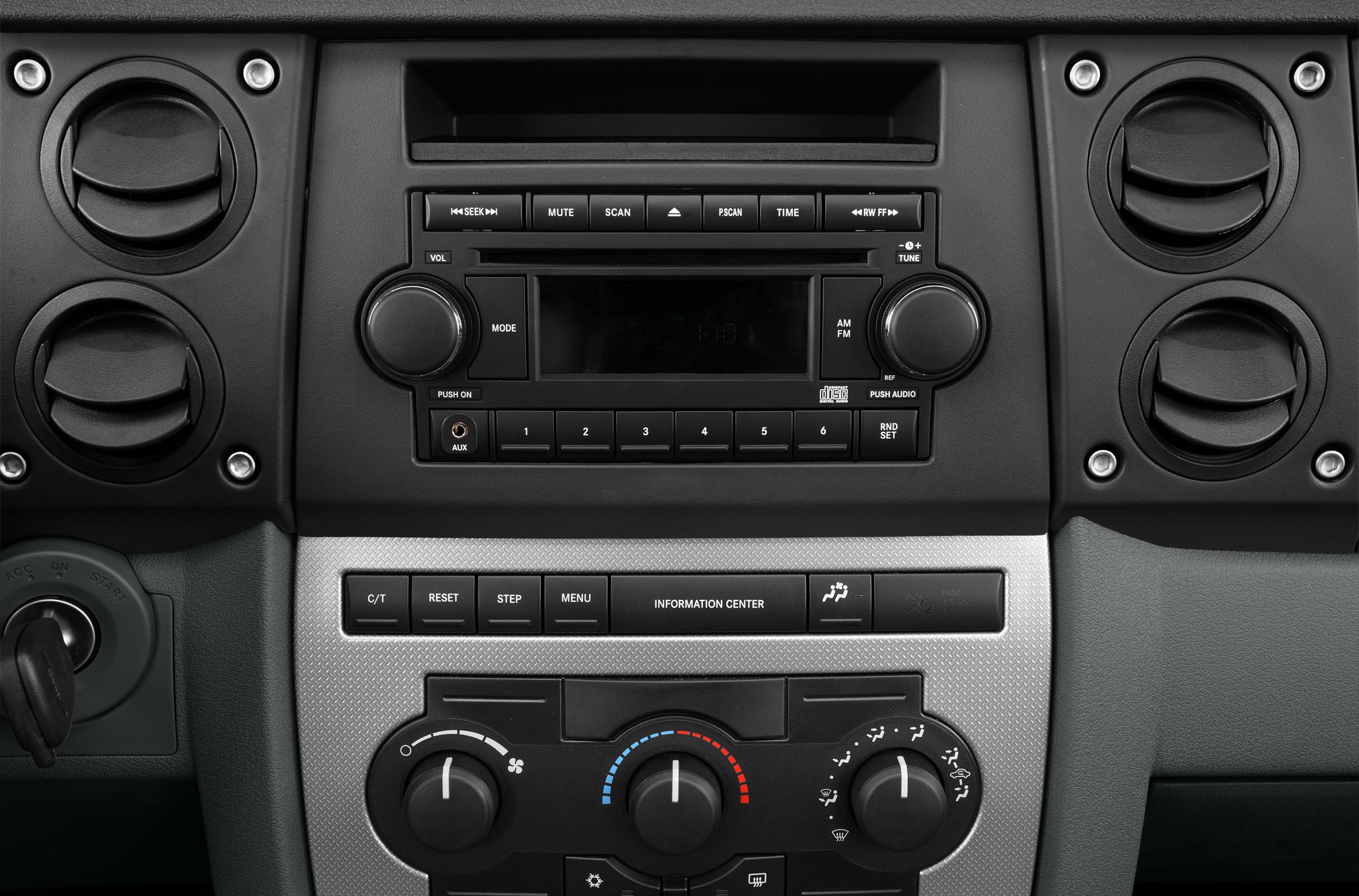 Dashboard audio system, air vents and HVAC controls