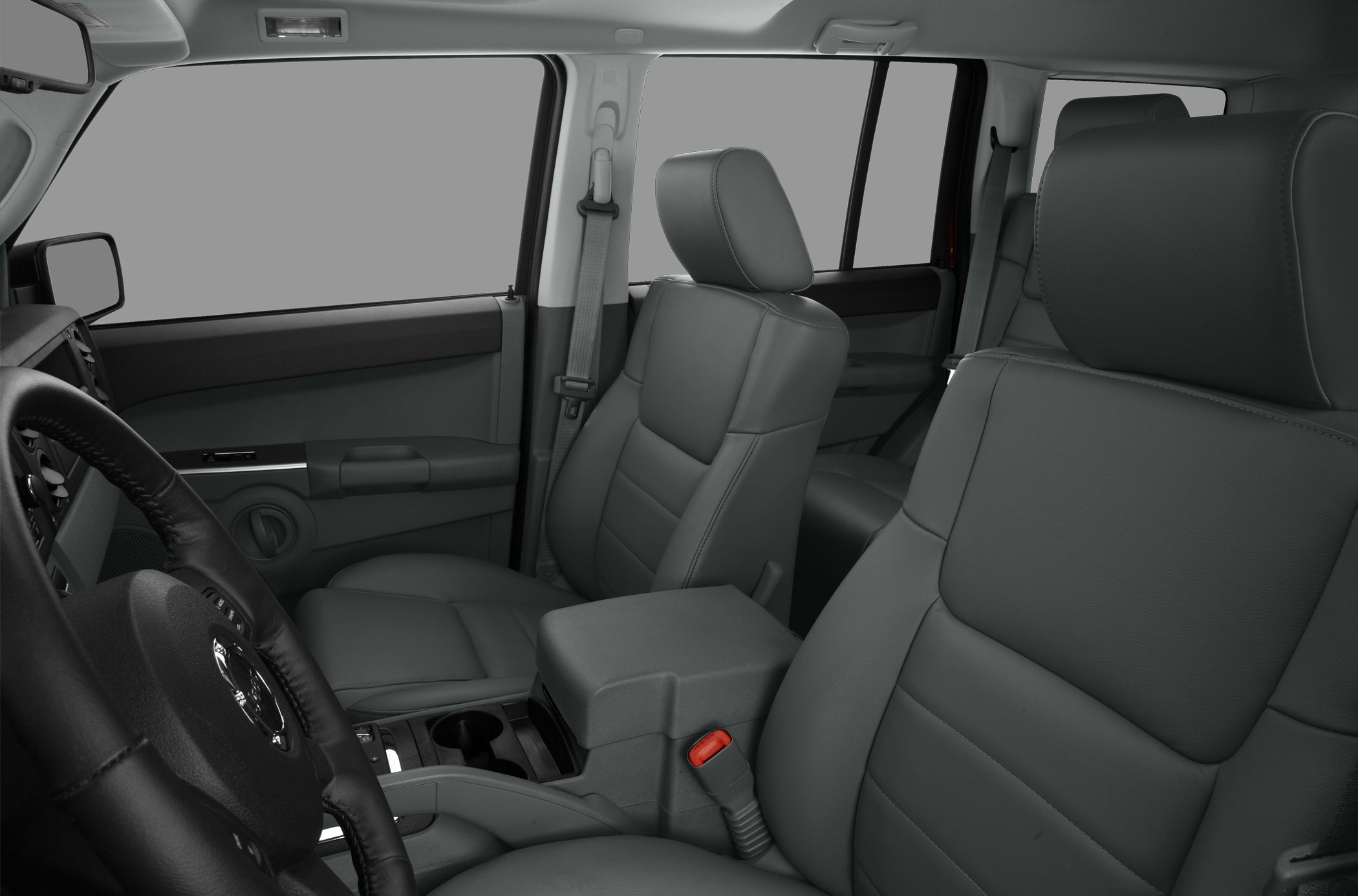 Leather seats and center console inside vehicle cabin