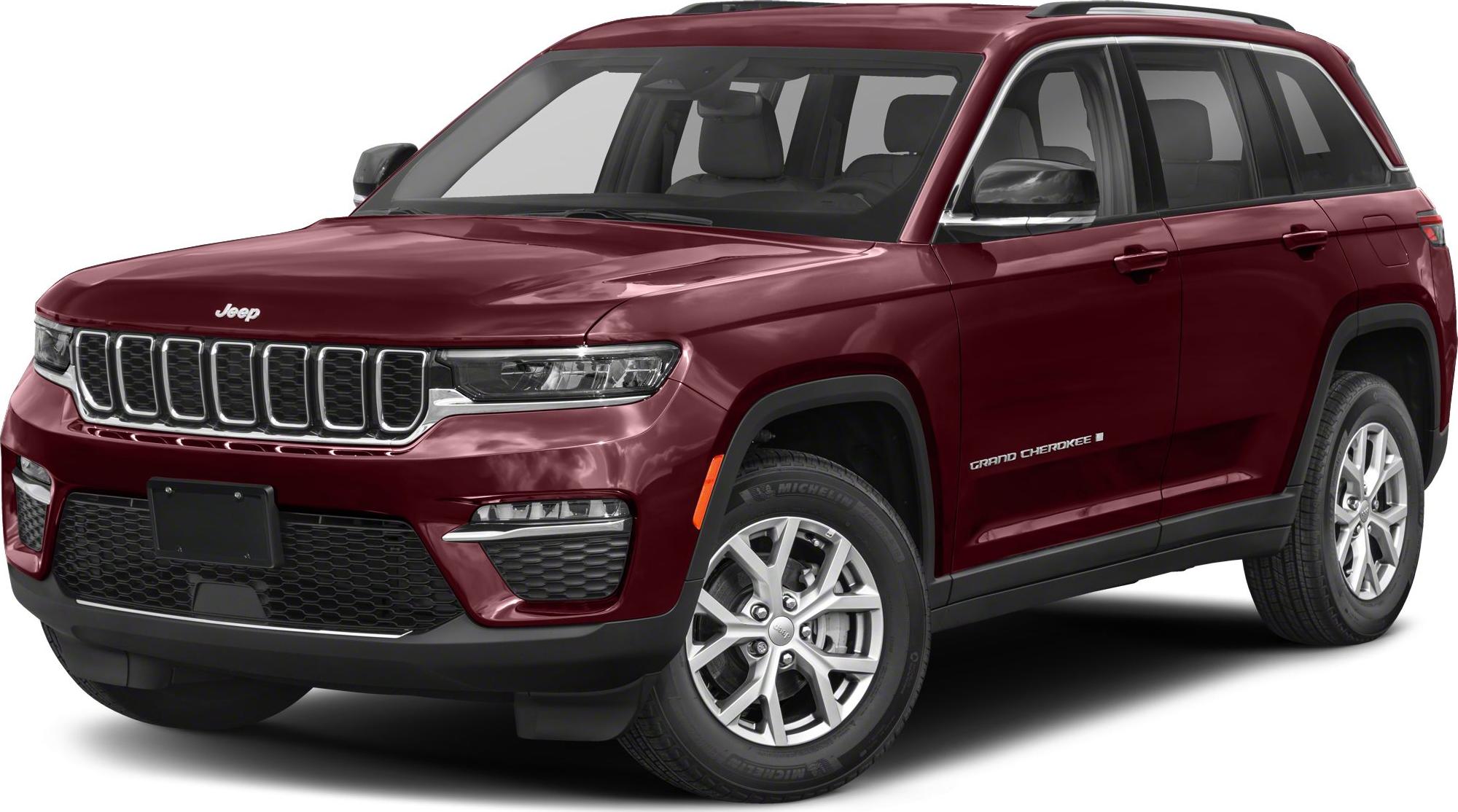 Front side view of SUV with distinct grille and wheels