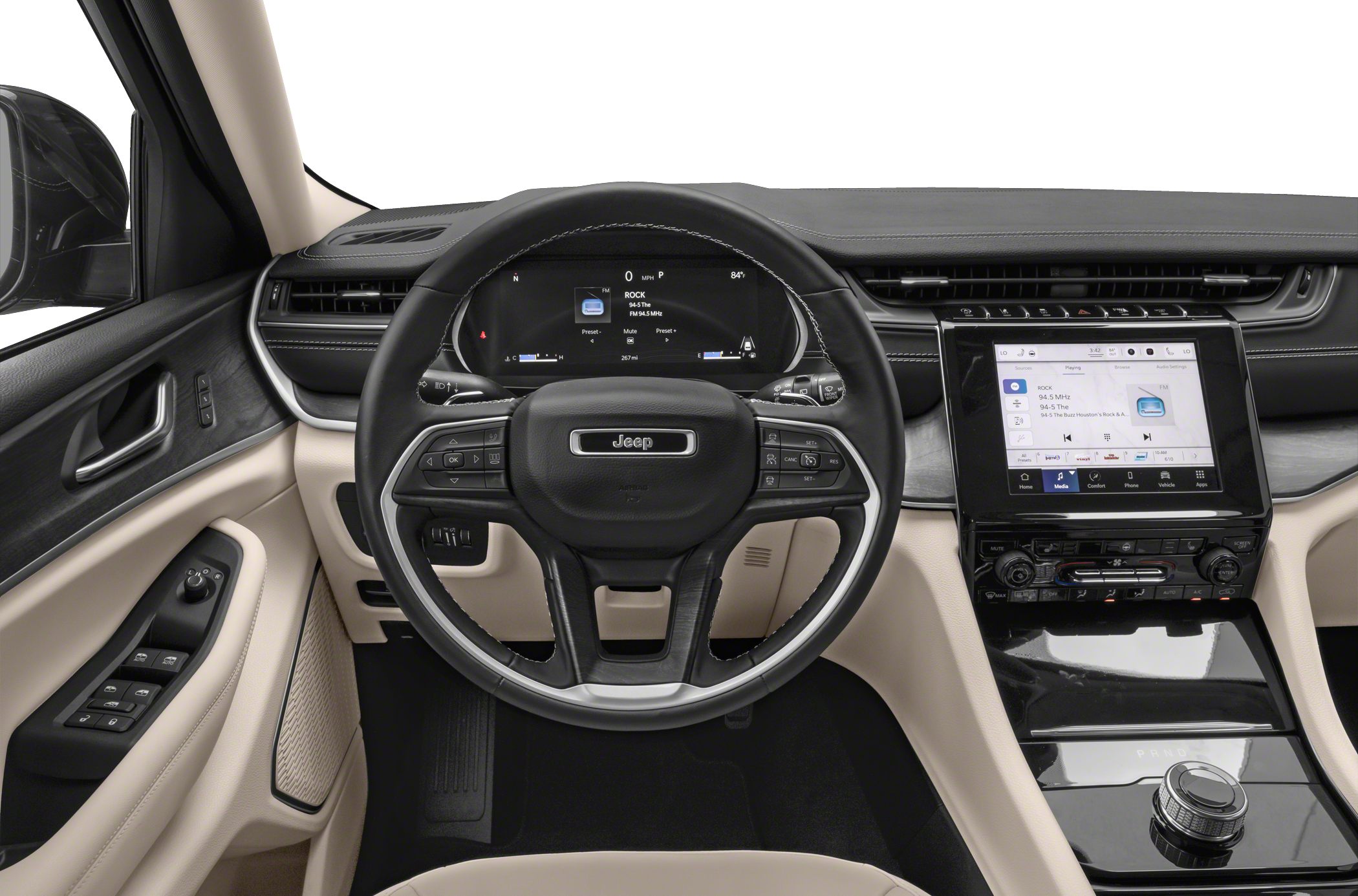 Steering wheel with controls and central touchscreen display