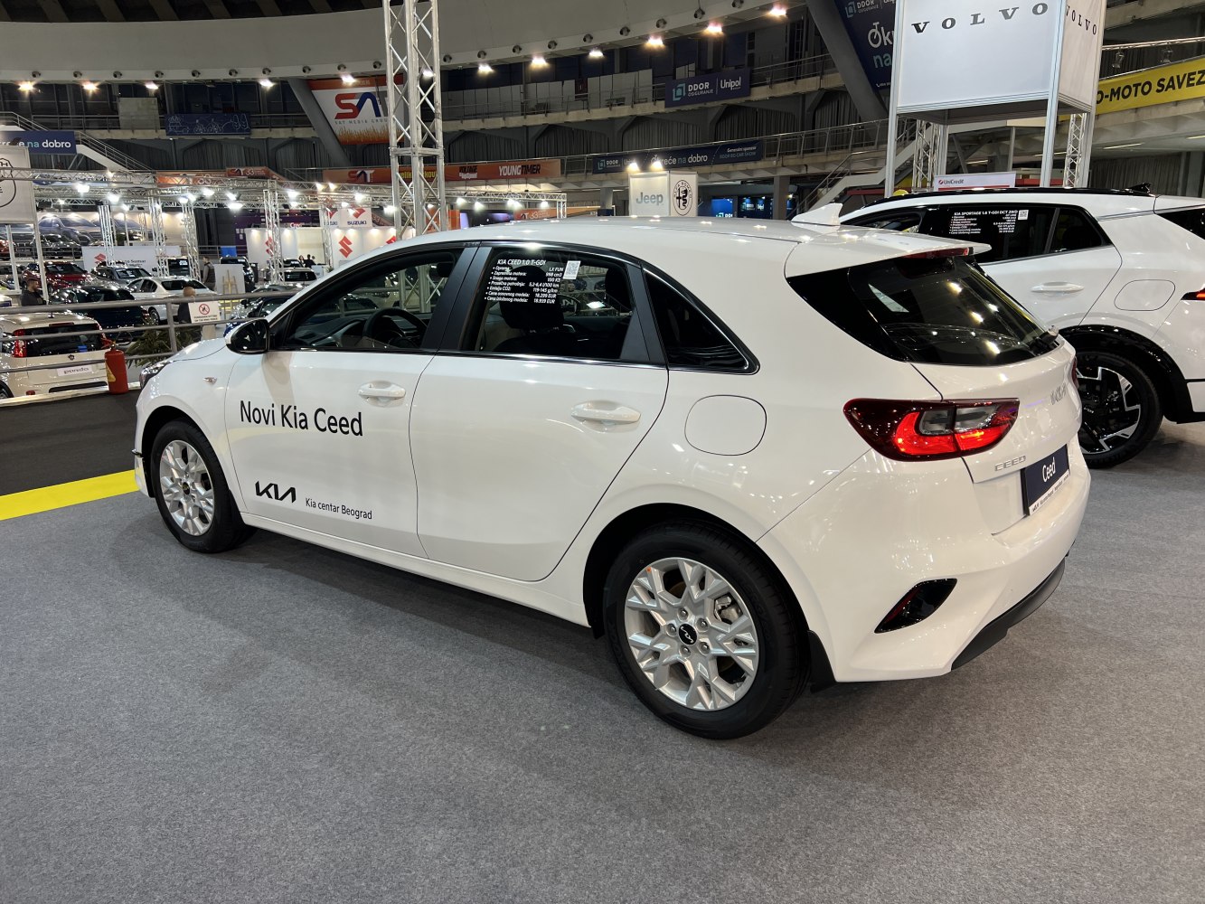 Rear side view of white hatchback with alloy wheels
