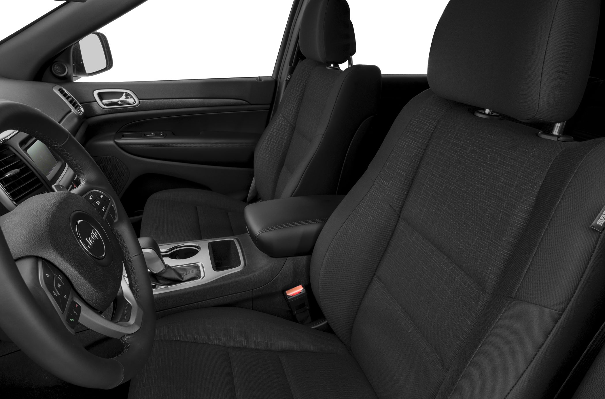 Front seats, steering wheel, and center console interior features