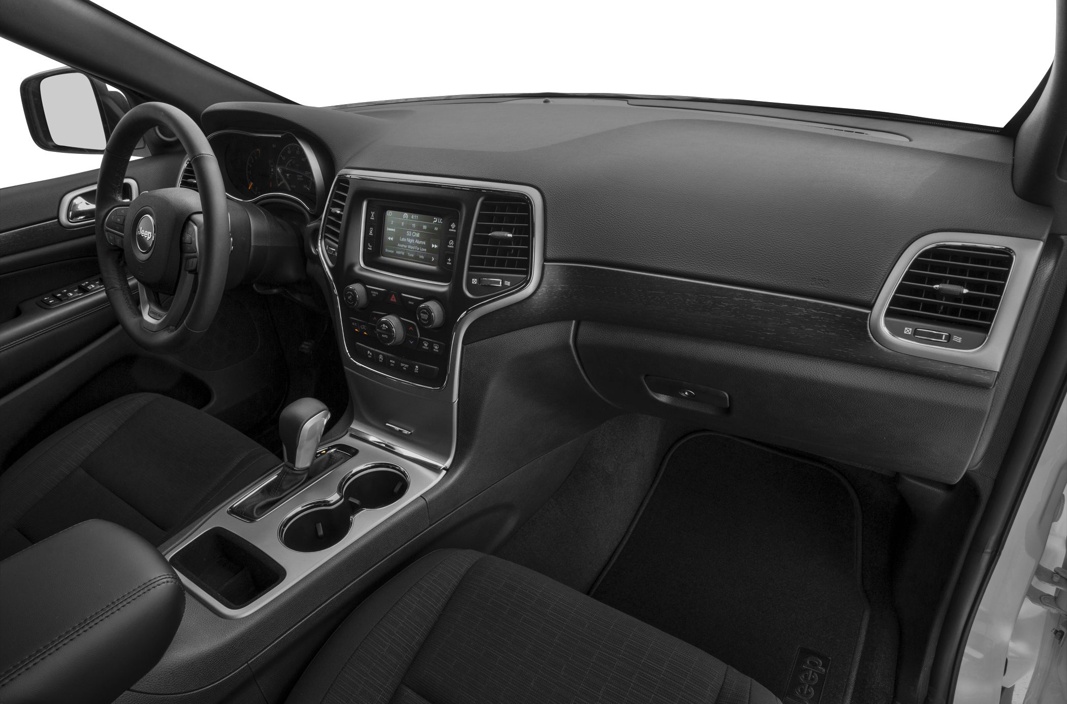 Dashboard and center console with infotainment system and gear shift