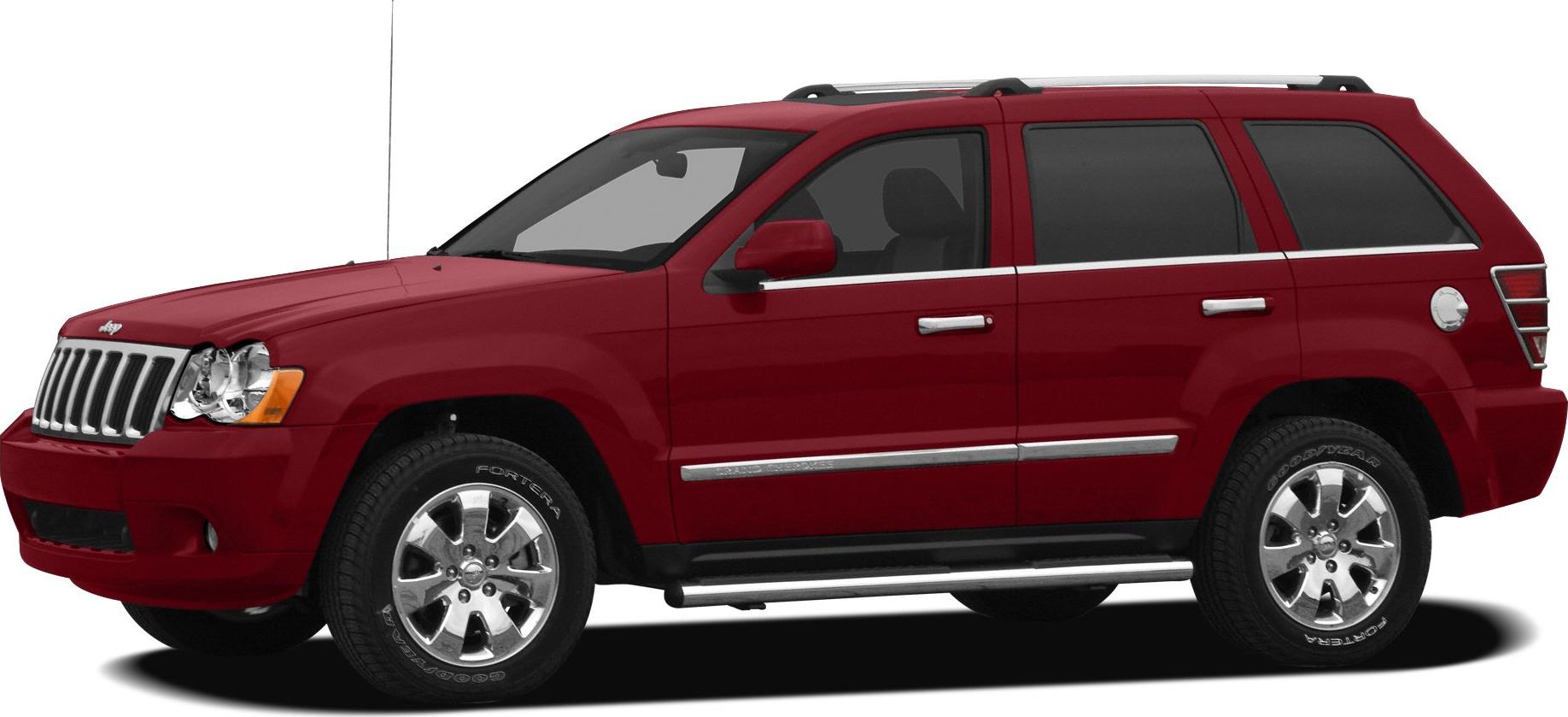 Red SUV with chrome rims and roof rails, front-side view
