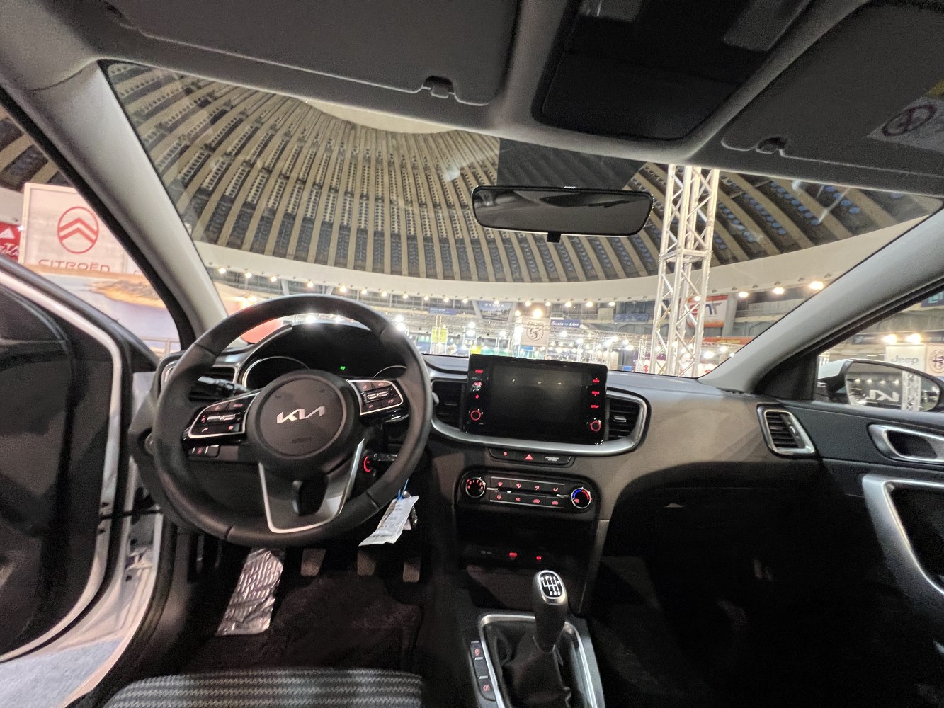 Modern dashboard with touchscreen and multifunction steering wheel