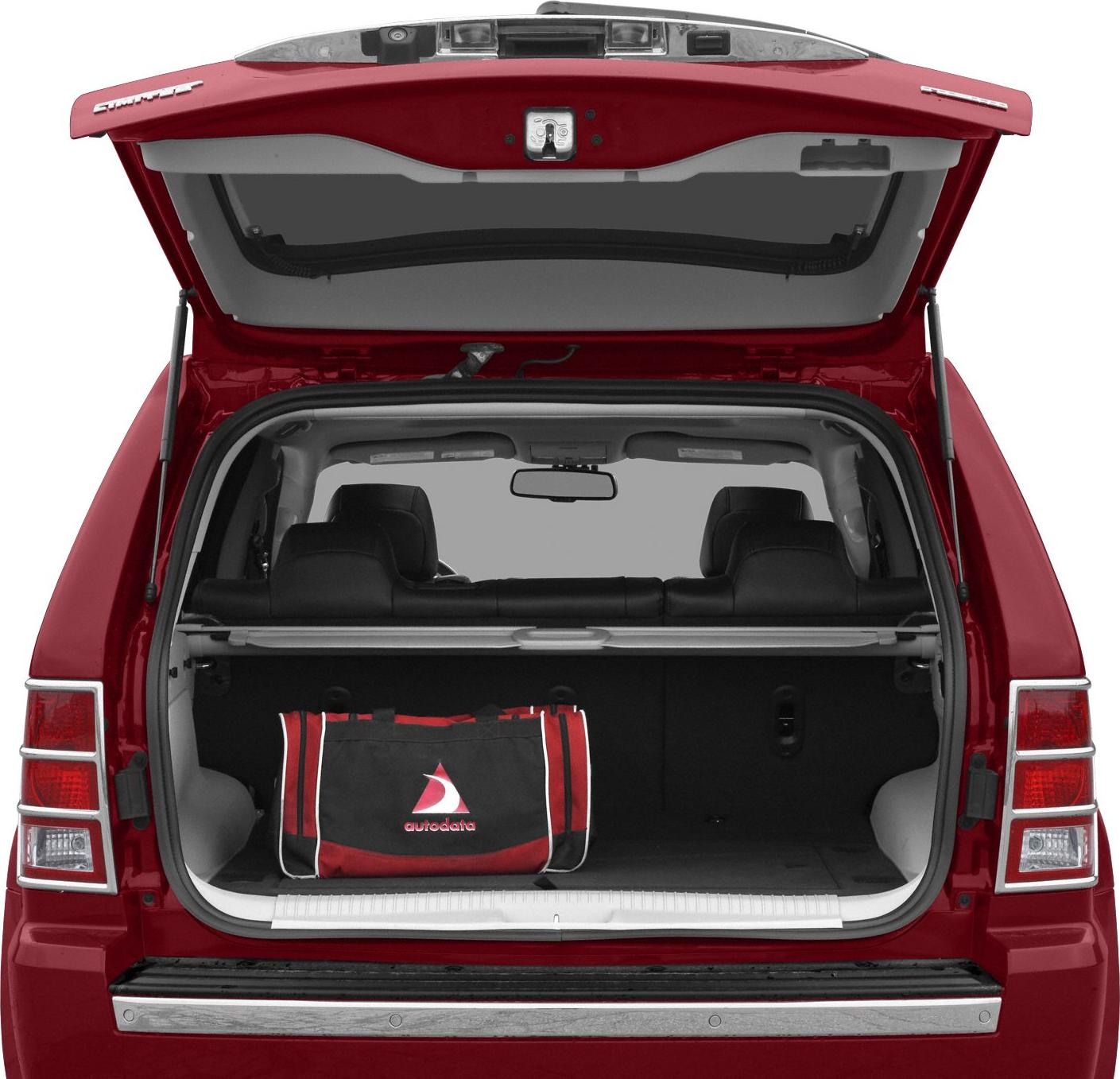 Open SUV cargo space with tailgate lifted and rear seats visible