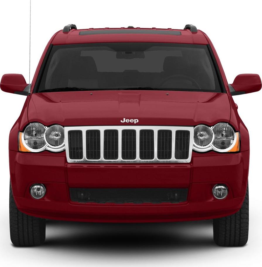 Front view with seven-slot grille and round headlights