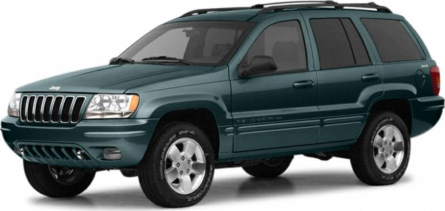 Front side view of a classic SUV with boxy design and prominent grille