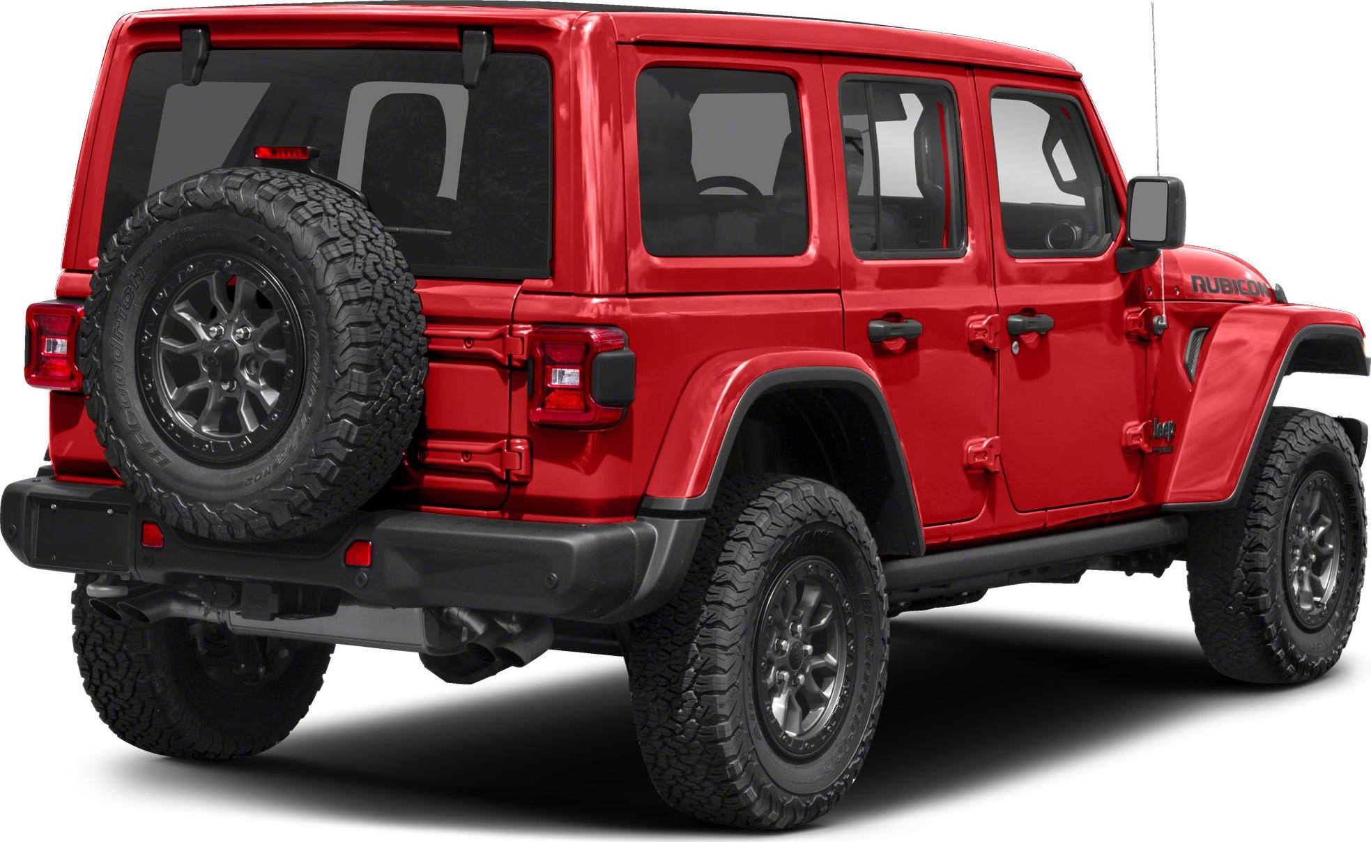 Red 4-door SUV with off-road tires and rear spare wheel