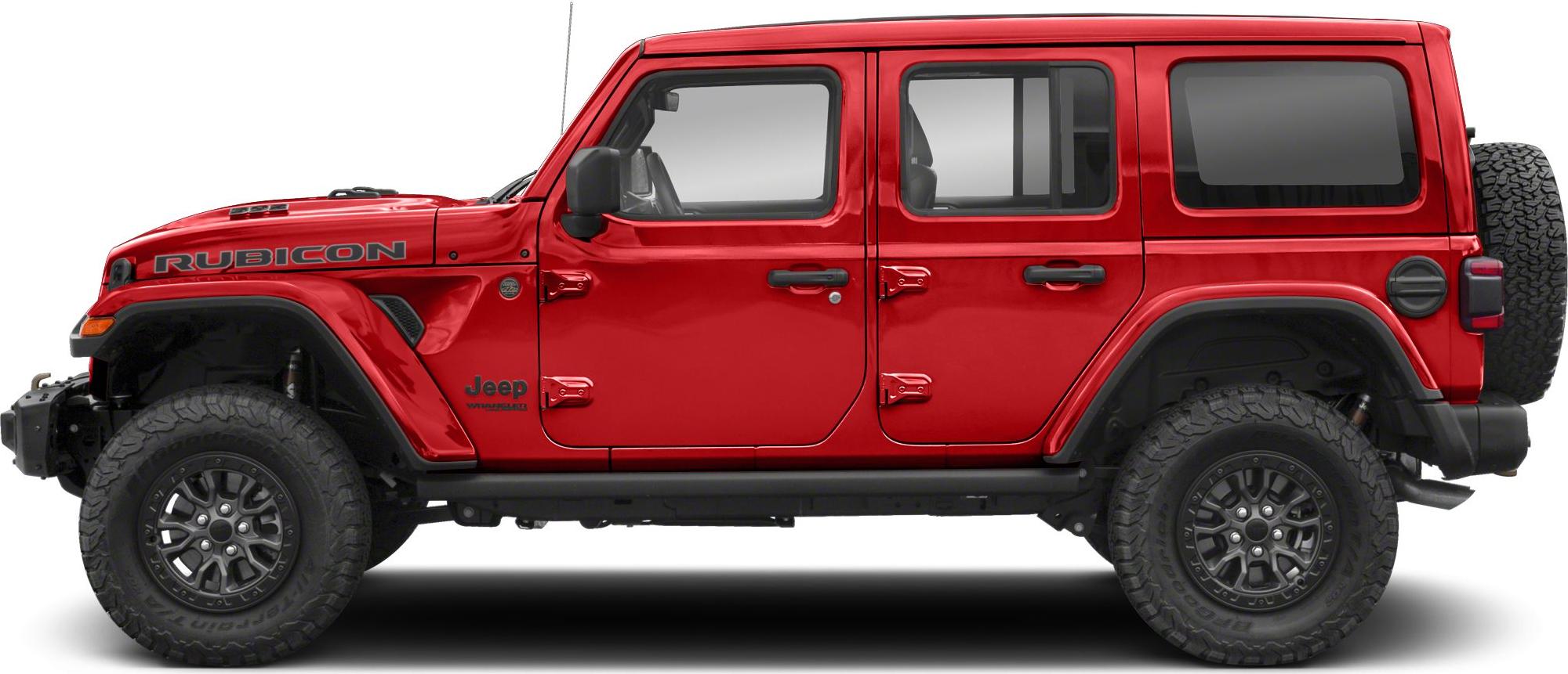 Red four-door SUV side profile with rugged off-road tires and large windows