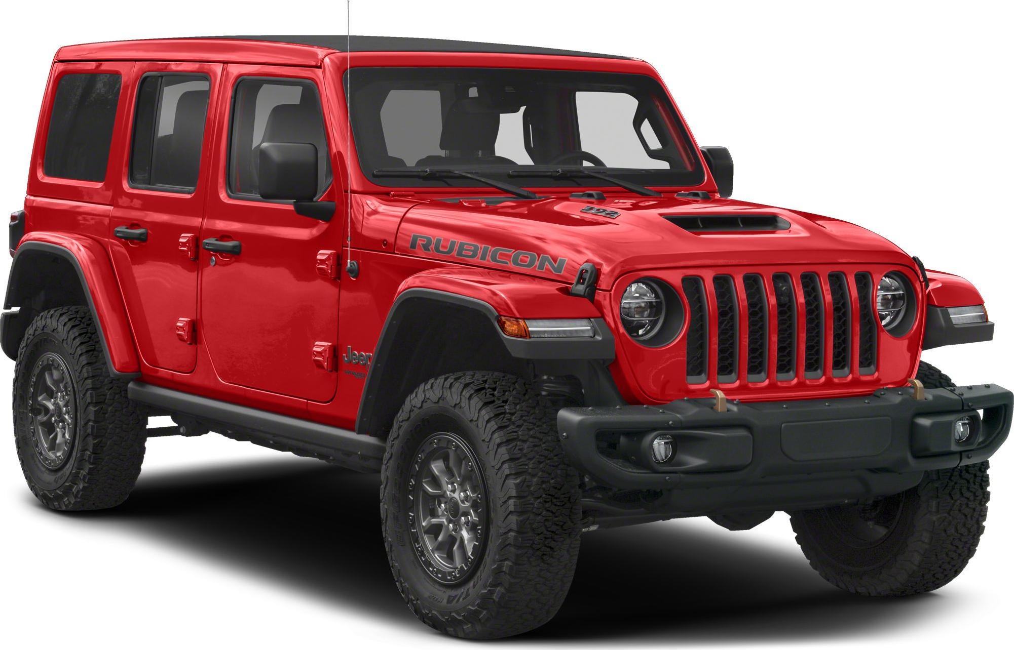 Four-door off-road SUV with hood scoop and chunky tires