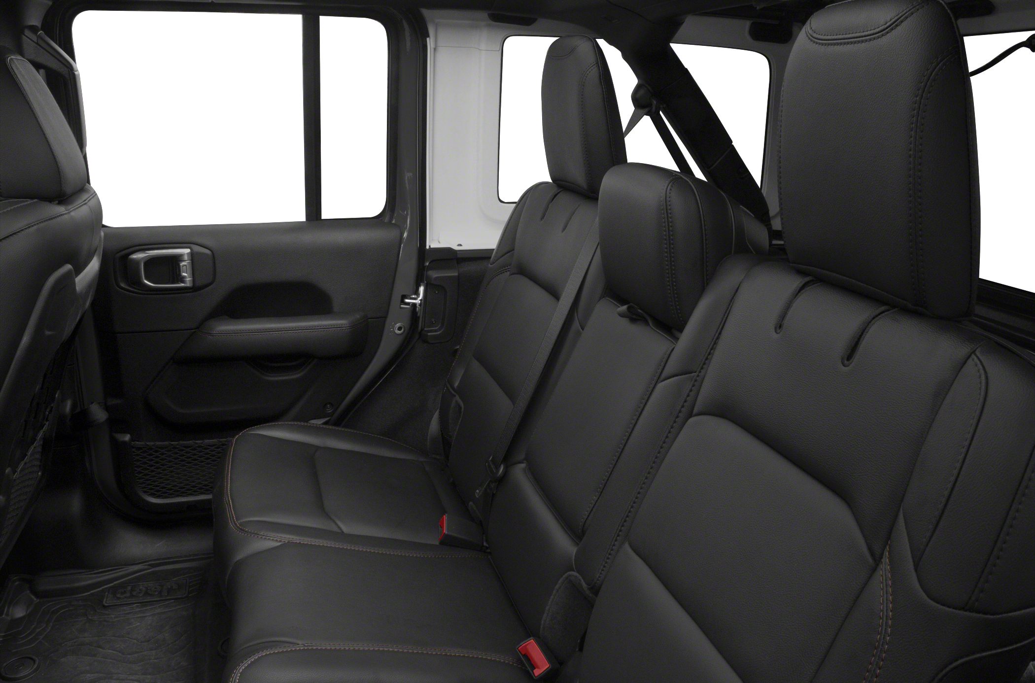 Black leather rear seats with stitching and spacious layout