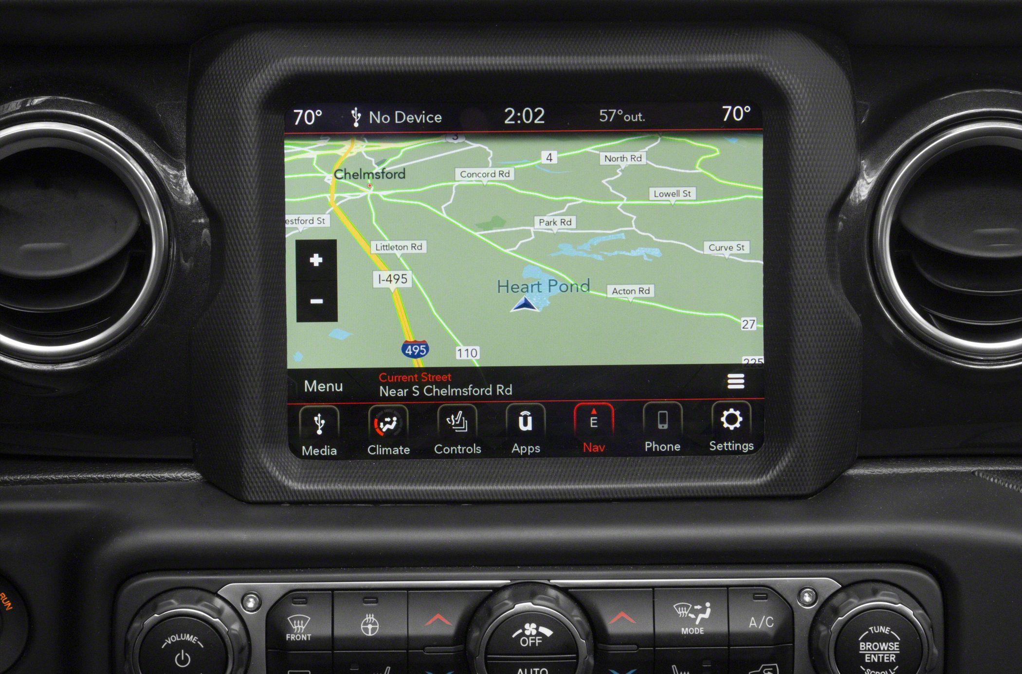 Touchscreen navigation map and climate control panel