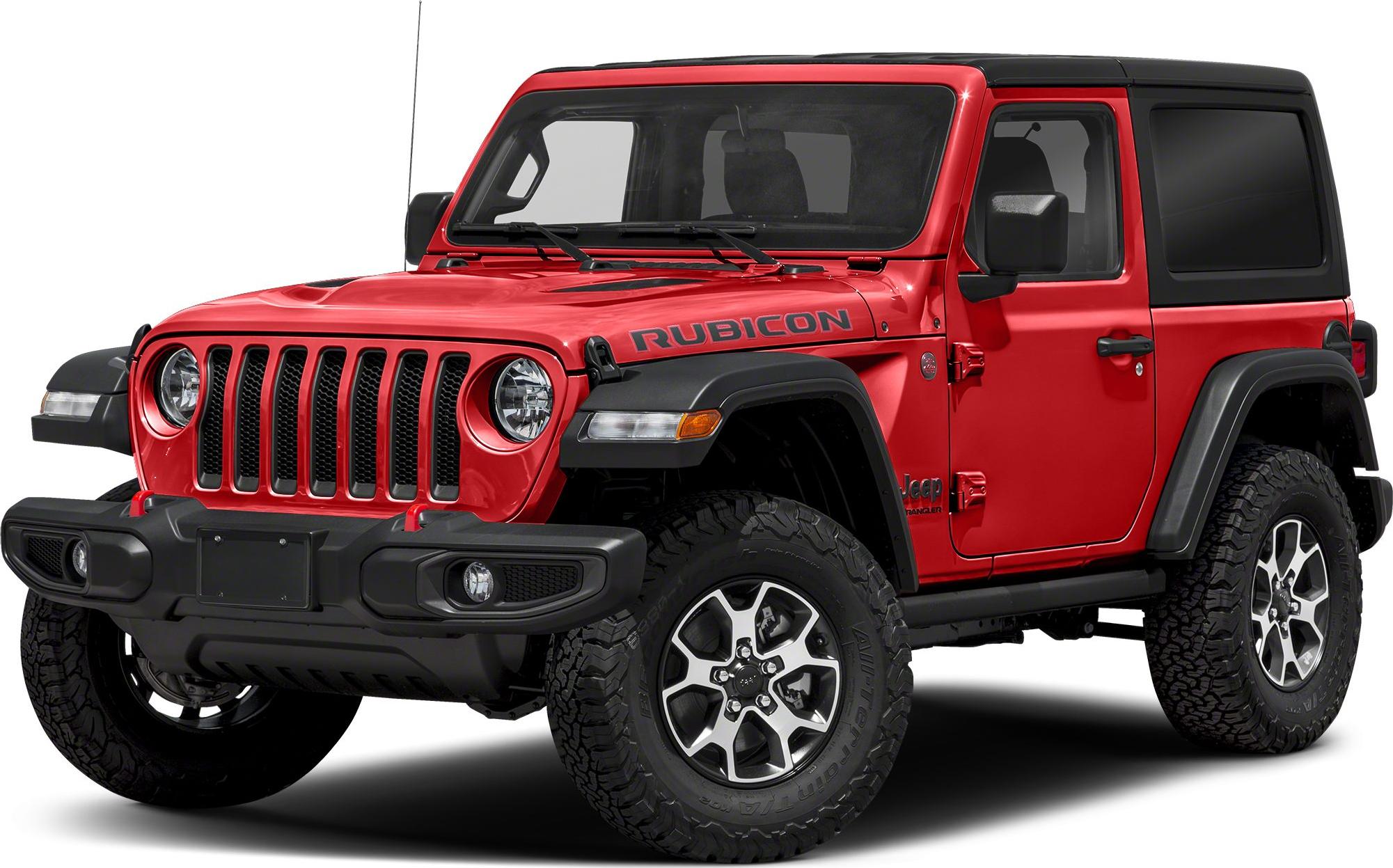 Front side view of rugged red off-road SUV with distinctive grille