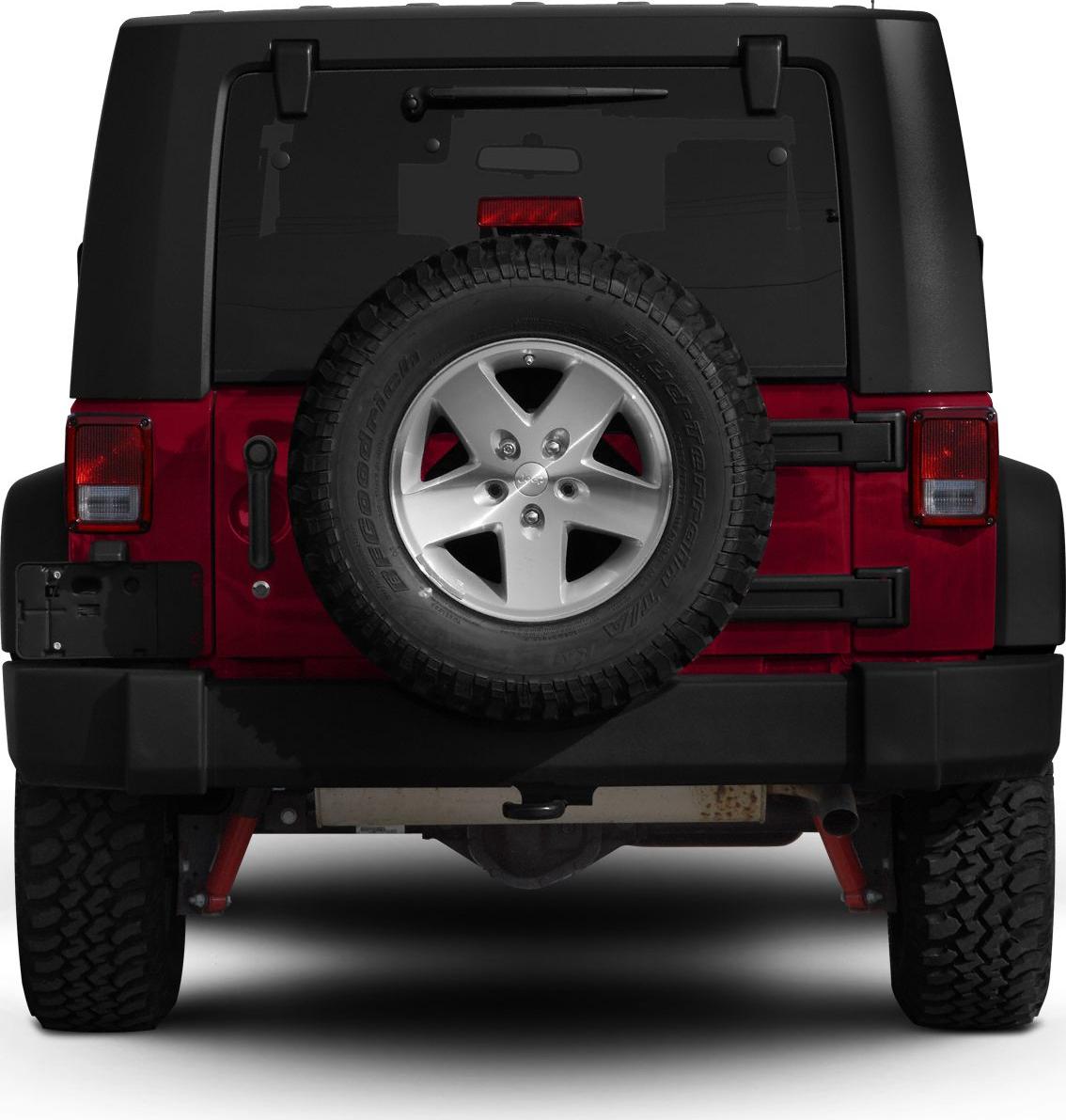 Rear view with mounted spare tire and taillights