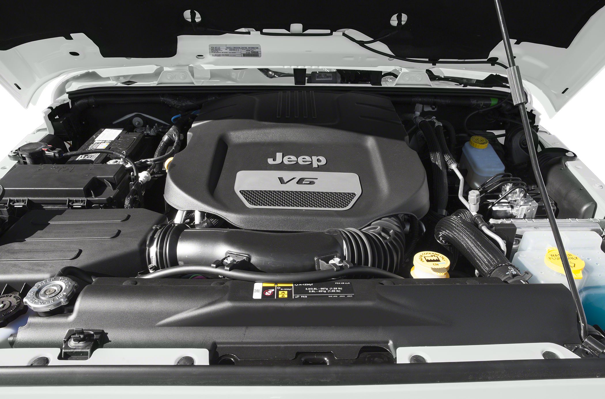V6 engine bay with prominent engine cover and visible components