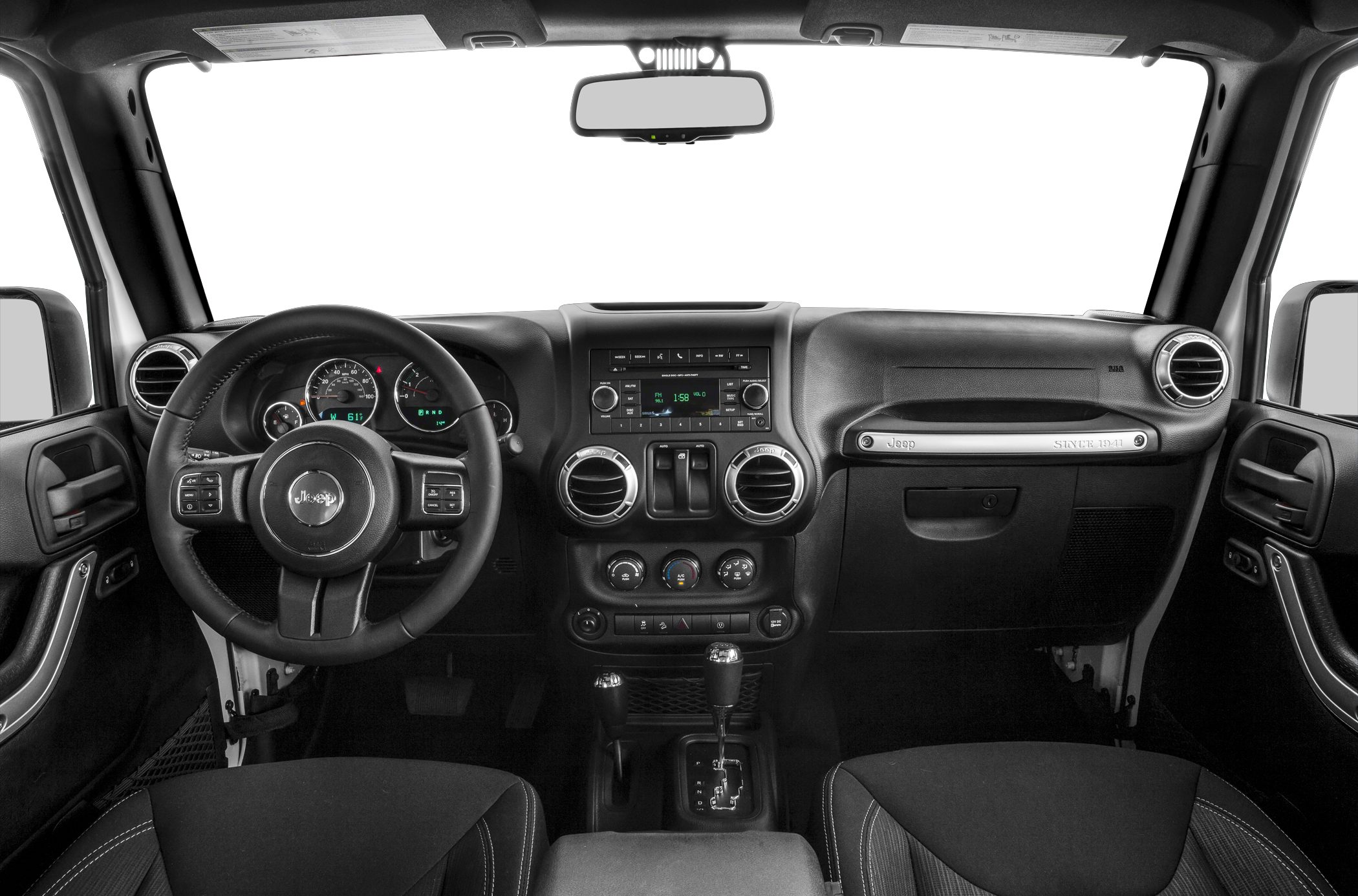 Interior dashboard and steering wheel with control panel