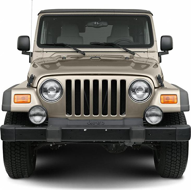Front view with seven-slot grille and round headlights