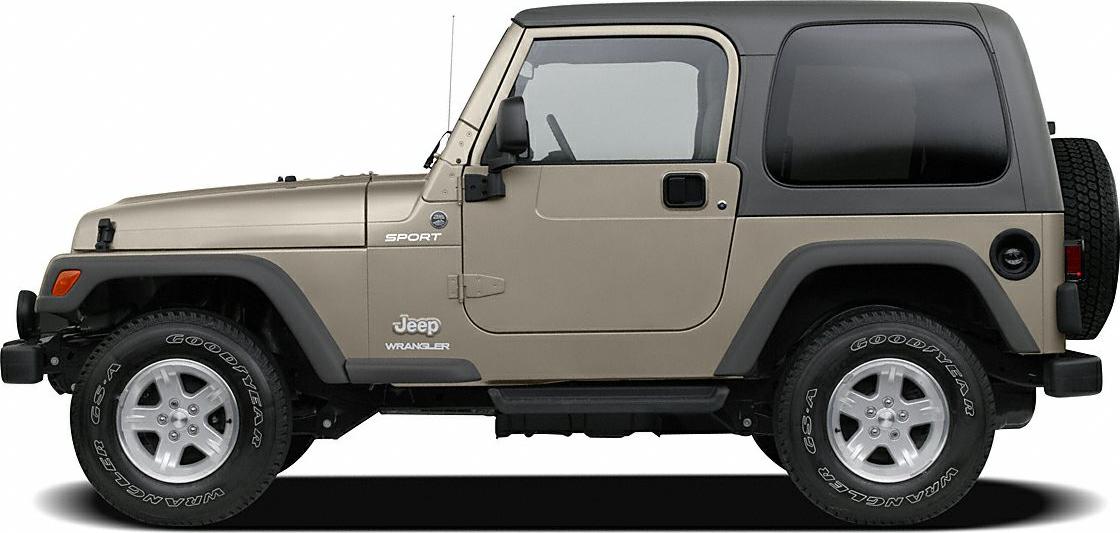 Side profile of a two-door off-road SUV with sport trim and hardtop roof.